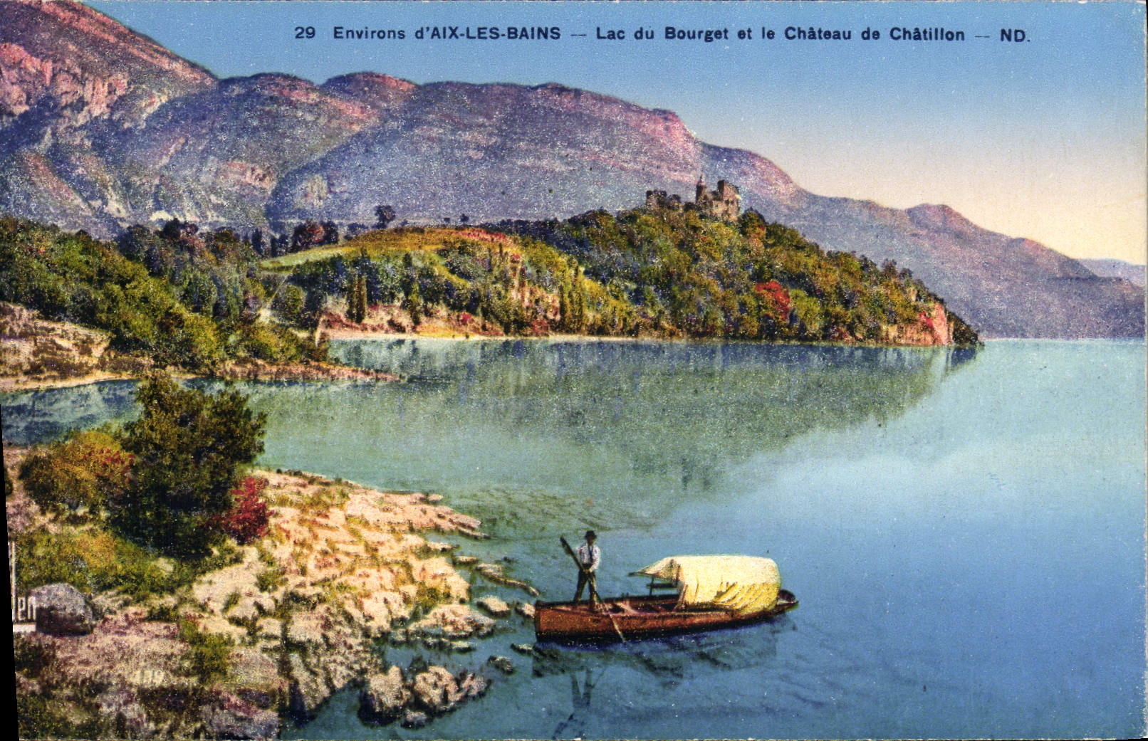VINTAGE POSTCARD Surroundings of Aix Les Bains Lake of Le Bourget and the Castle of Chatillon