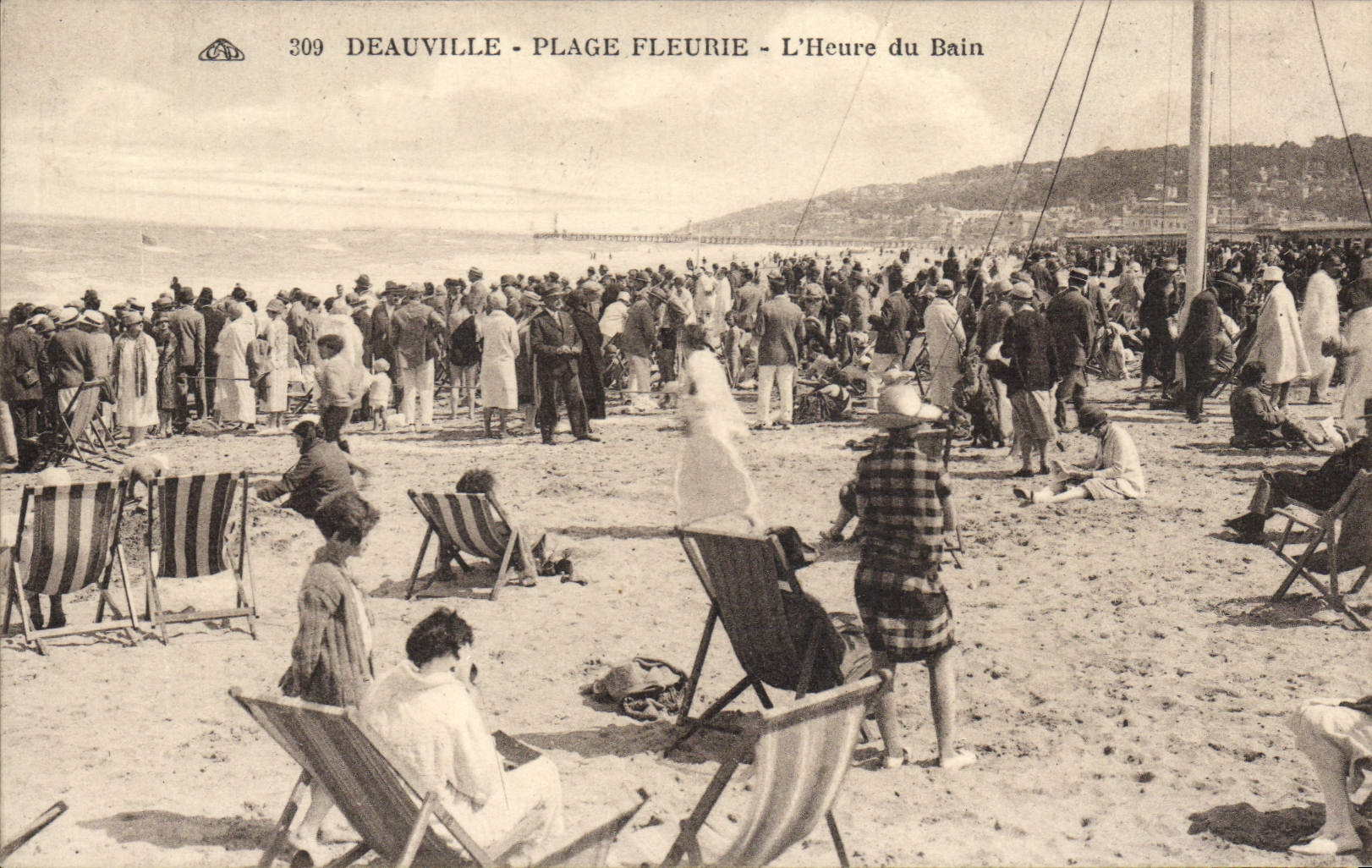 VINTAGE POSTCARD Deauville Flowered Beach the Hour of the Bath
