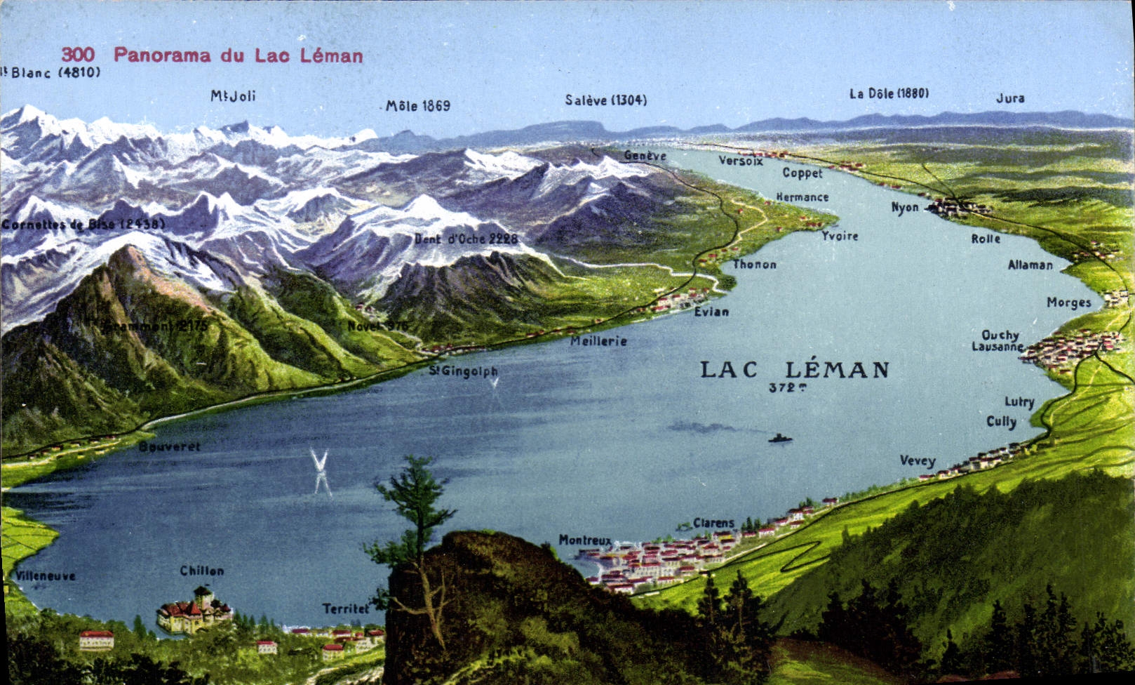 CPA Panorama du lac Leman