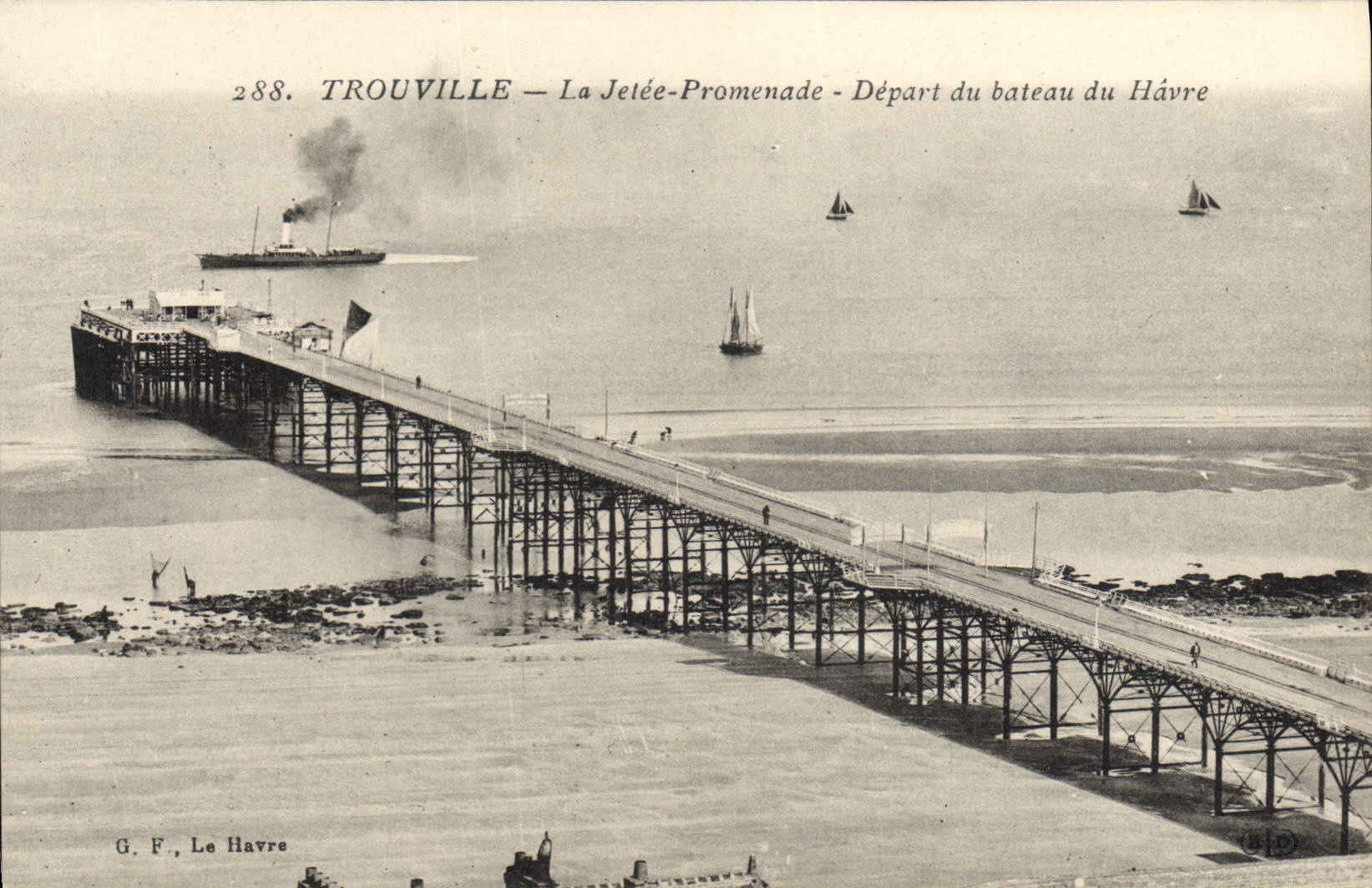 VINTAGE POSTCARD Triouville the Pier Walk Departure of the Boat of Le Havre