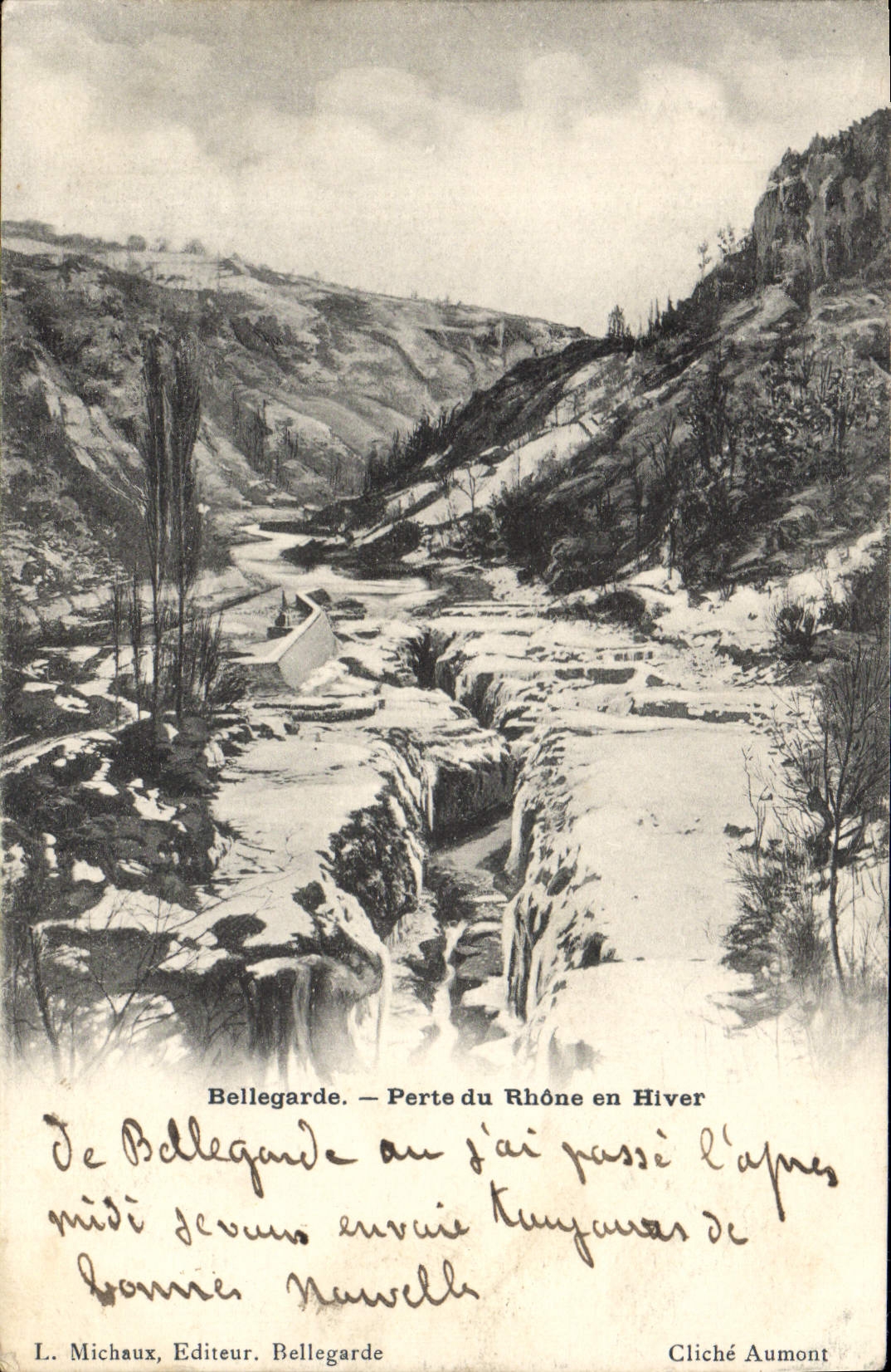 VINTAGE POSTCARD Bellegarde Loss of the Rhone in Winter