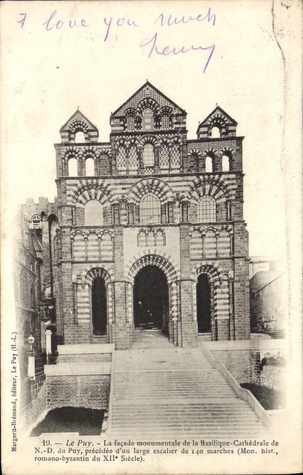 VINTAGE POSTCARD Puy the Monumental Frontage of the Basilica Cathedral of ND of Puy