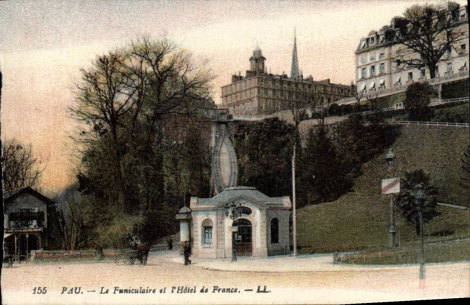 POSTAL Pau de la VENDIMIA el funicular y el hotel de Francia