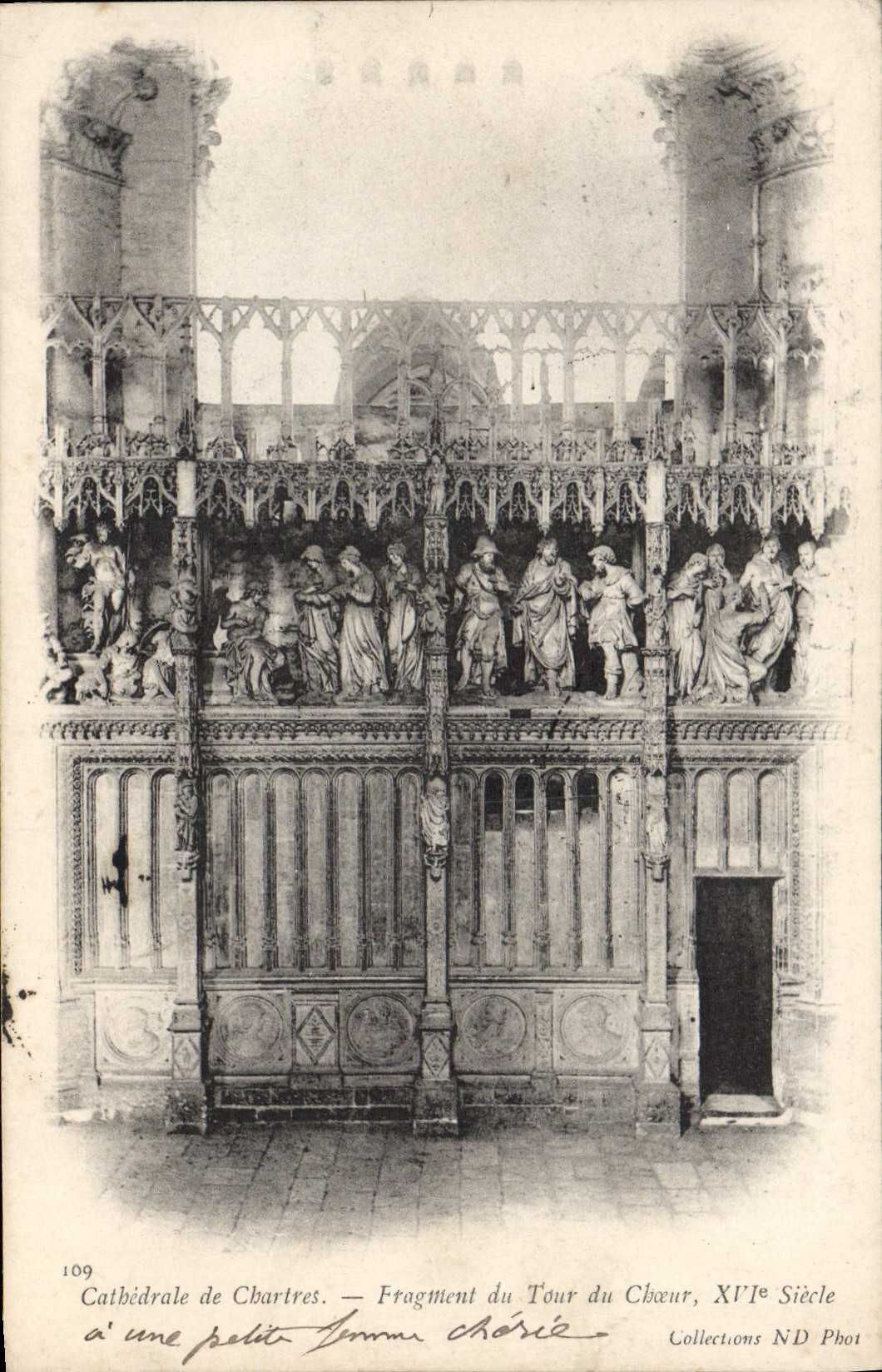 Catedral de la POSTAL de la VENDIMIA del fragmento de Chartres de la torre del estribillo