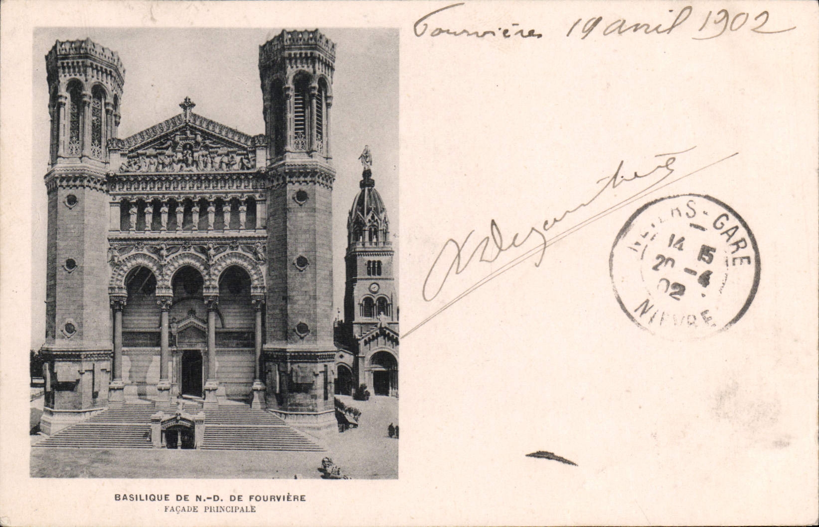 VINTAGE POSTCARD Lyon Basilica of ND of Fourviere