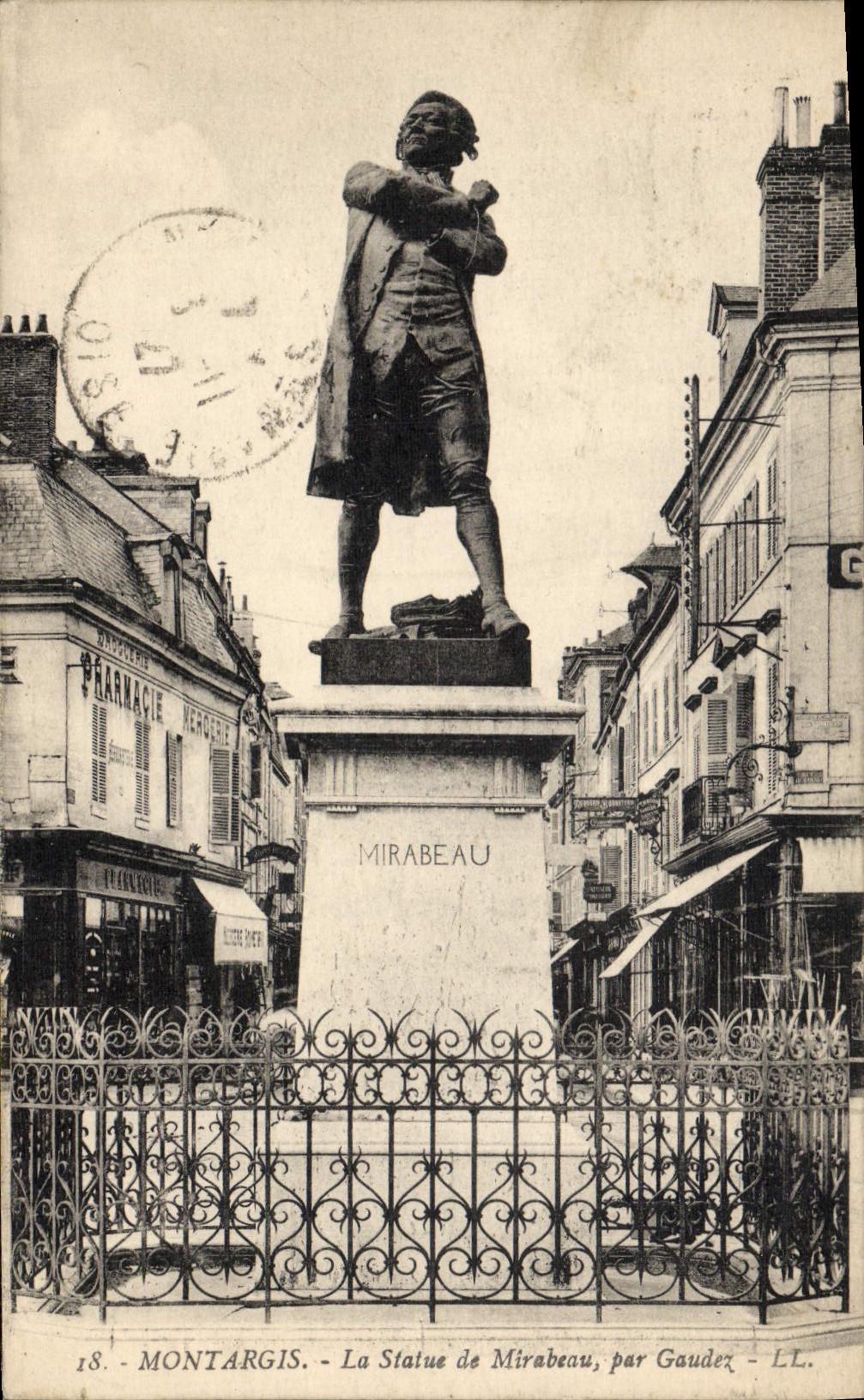 VINTAGE POSTCARD Montargis the Statue of Mirabeau By Gaudez