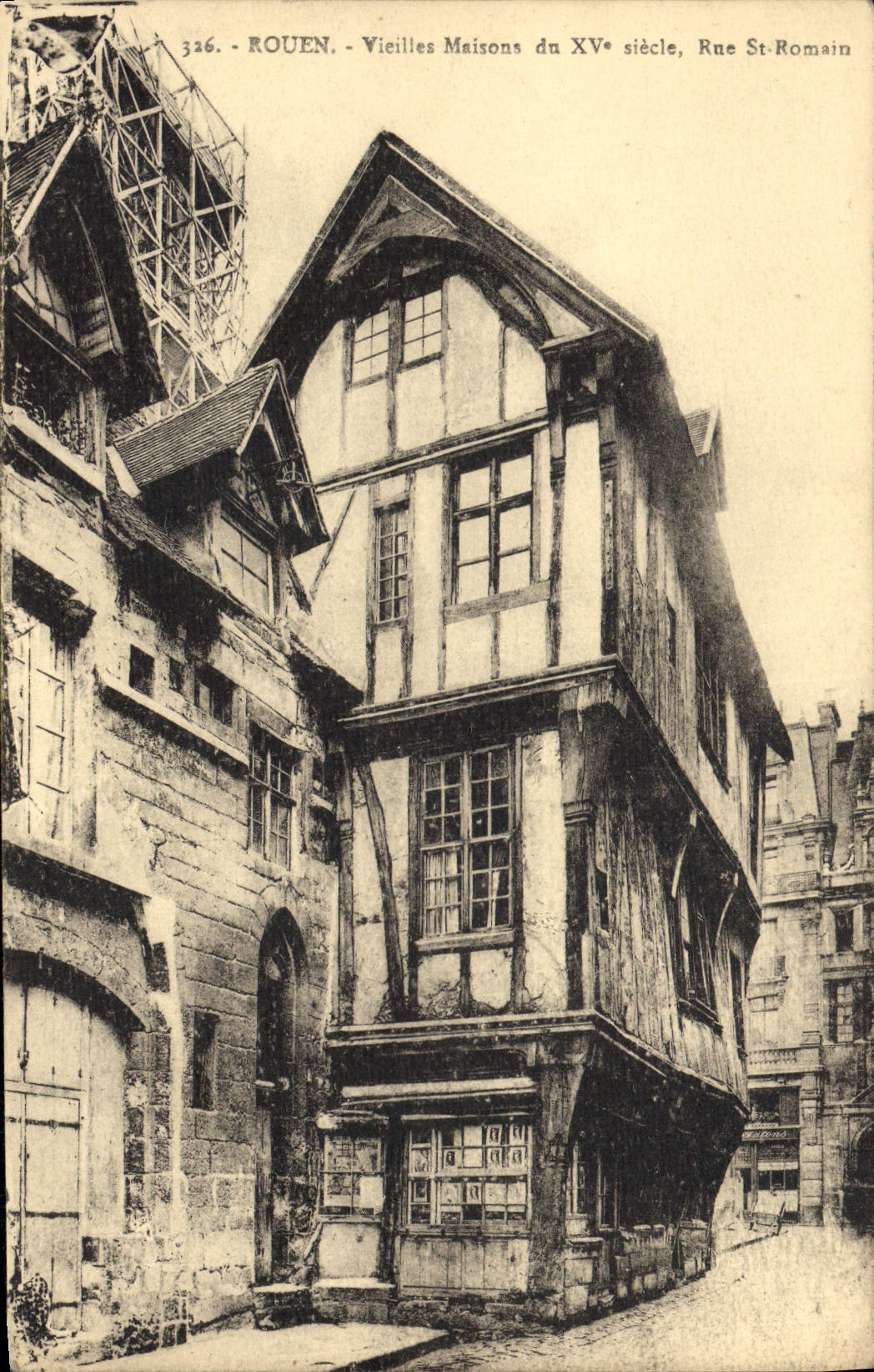 VINTAGE POSTCARD Rouen Old women Houses Street St Romain