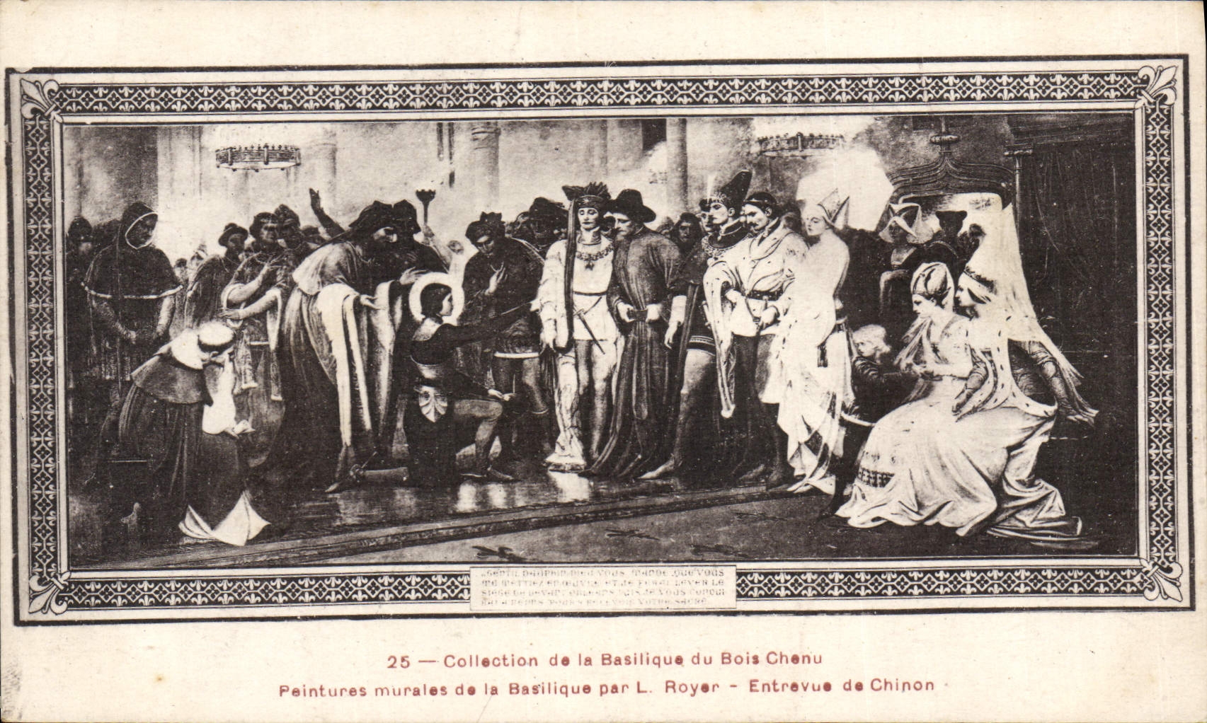VINTAGE POSTCARD Basilica of Wood Chenu Murals of the basilica by Royer Interview of Chinon