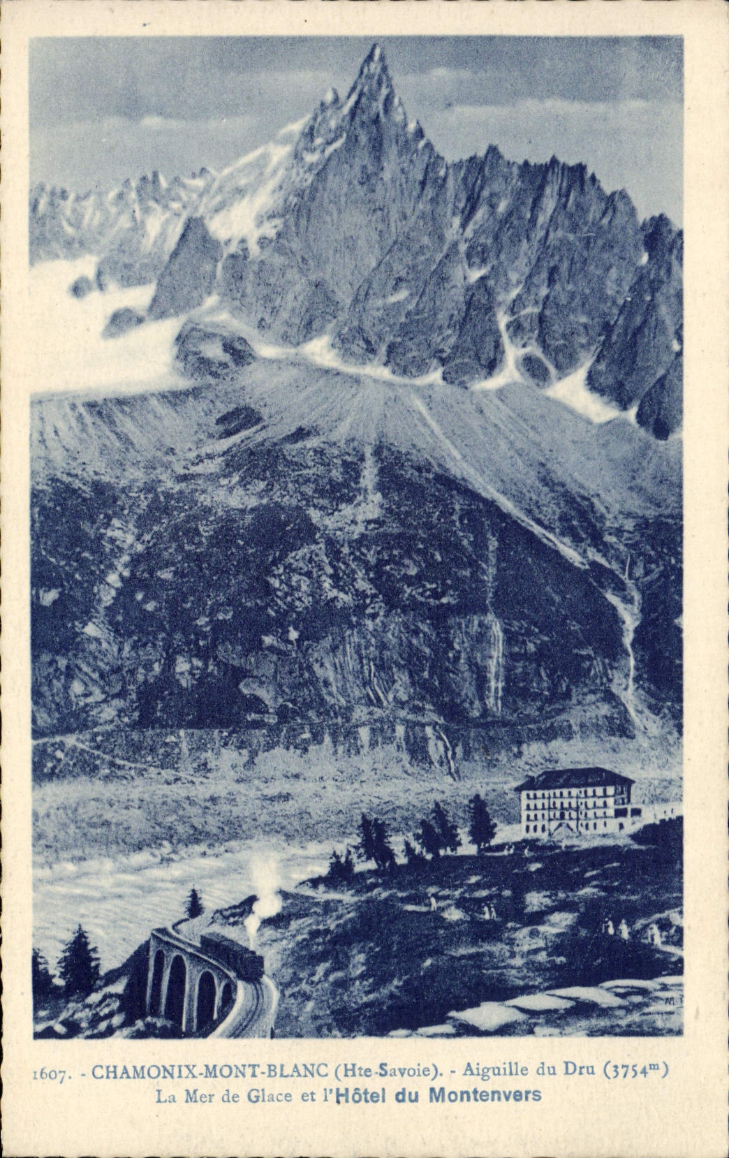 CPA Chamont Mont Blanc Aiguille du Dru La mer de glace et l'hotel du Montenvers