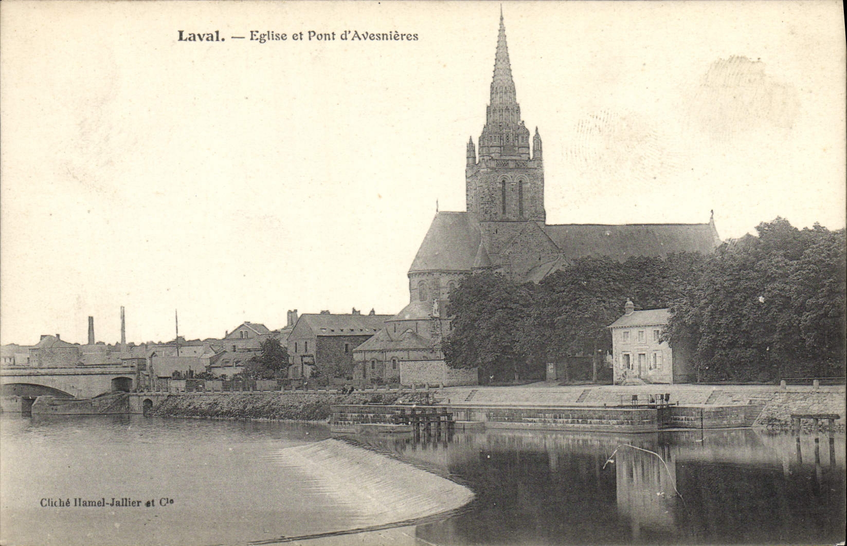 VINTAGE POSTCARD Laval Church and Bridge of Avesnieres
