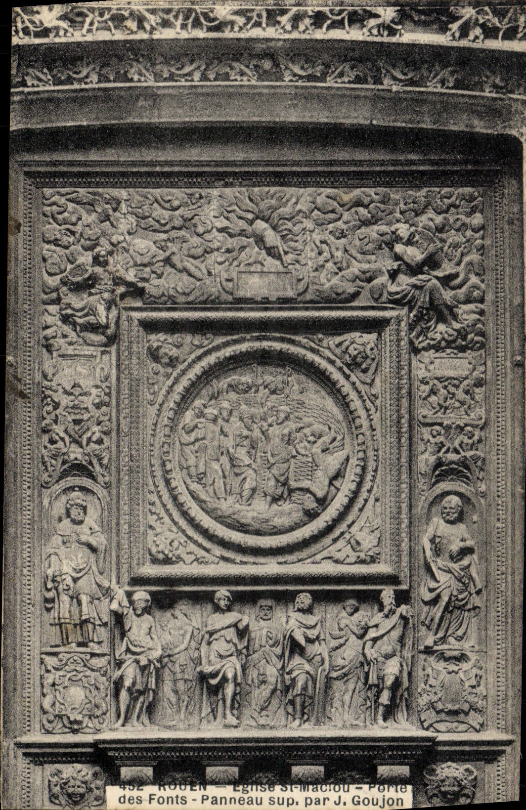 VINTAGE POSTCARD Rouen Eglise St Maclou Carries Font