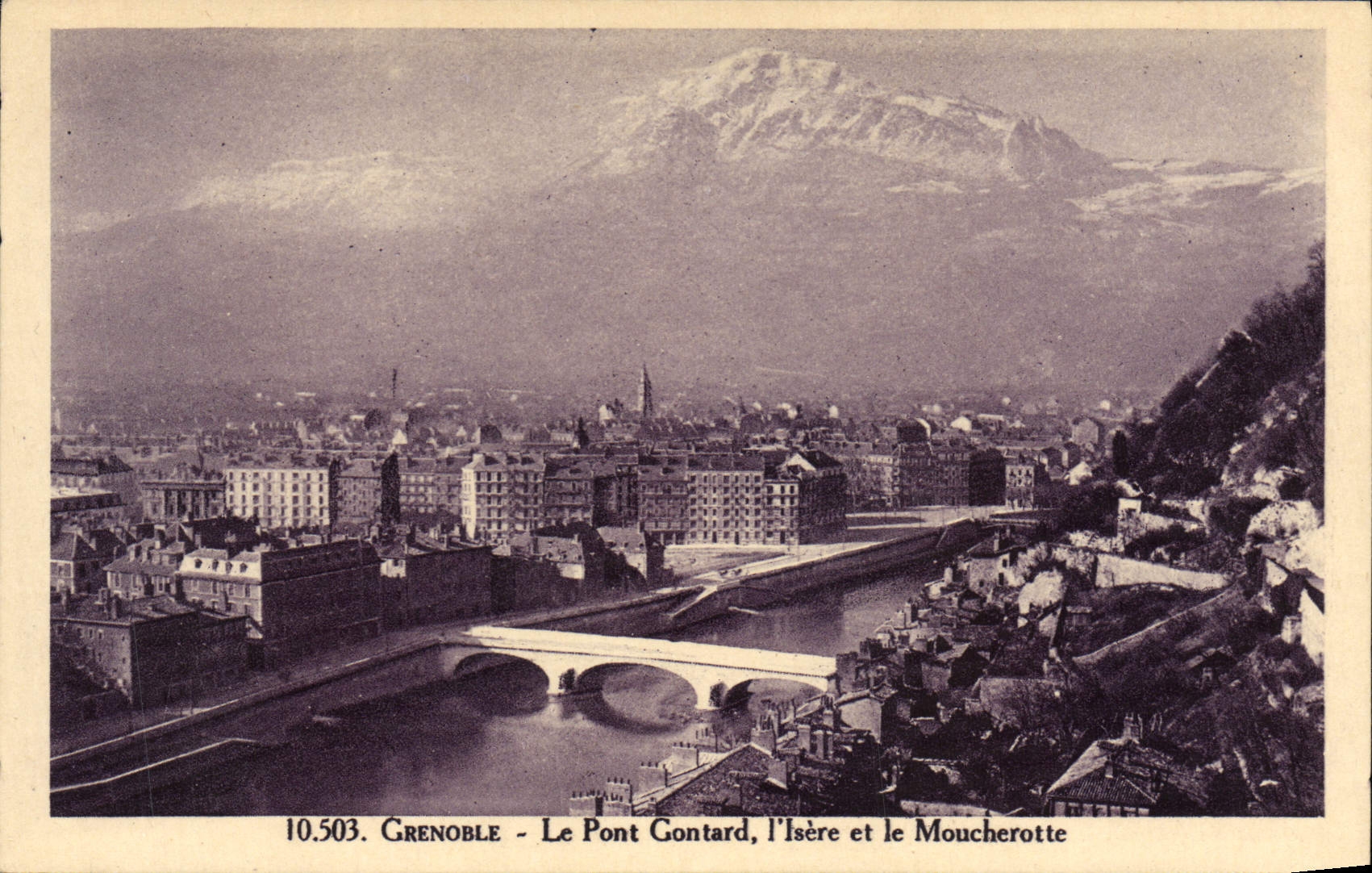 POSTAL Grenoble de la VENDIMIA el puente Gontard I Isere y Moucherotte