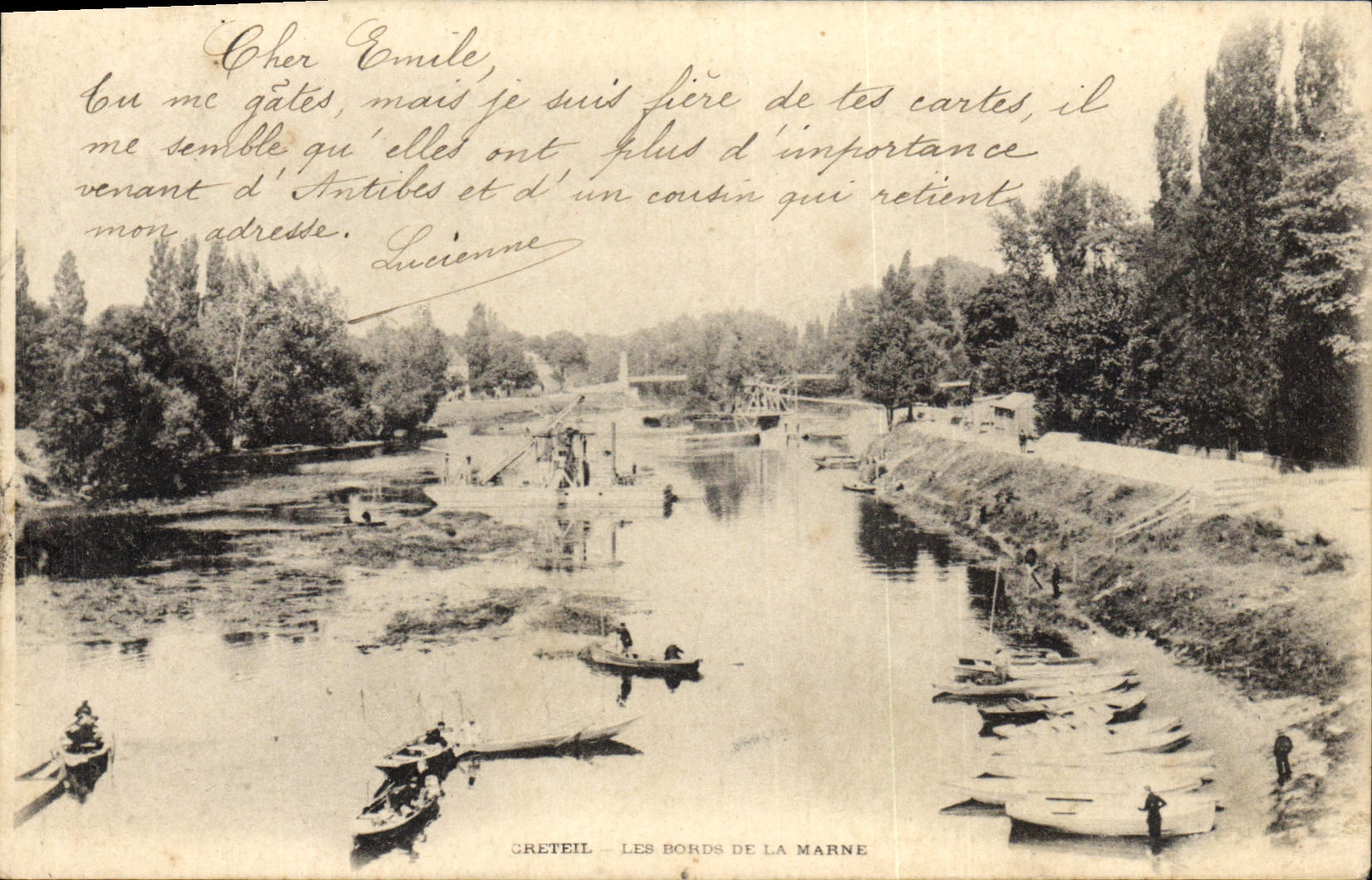VINTAGE POSTCARD Creteil Edges Of the Marne Boats
