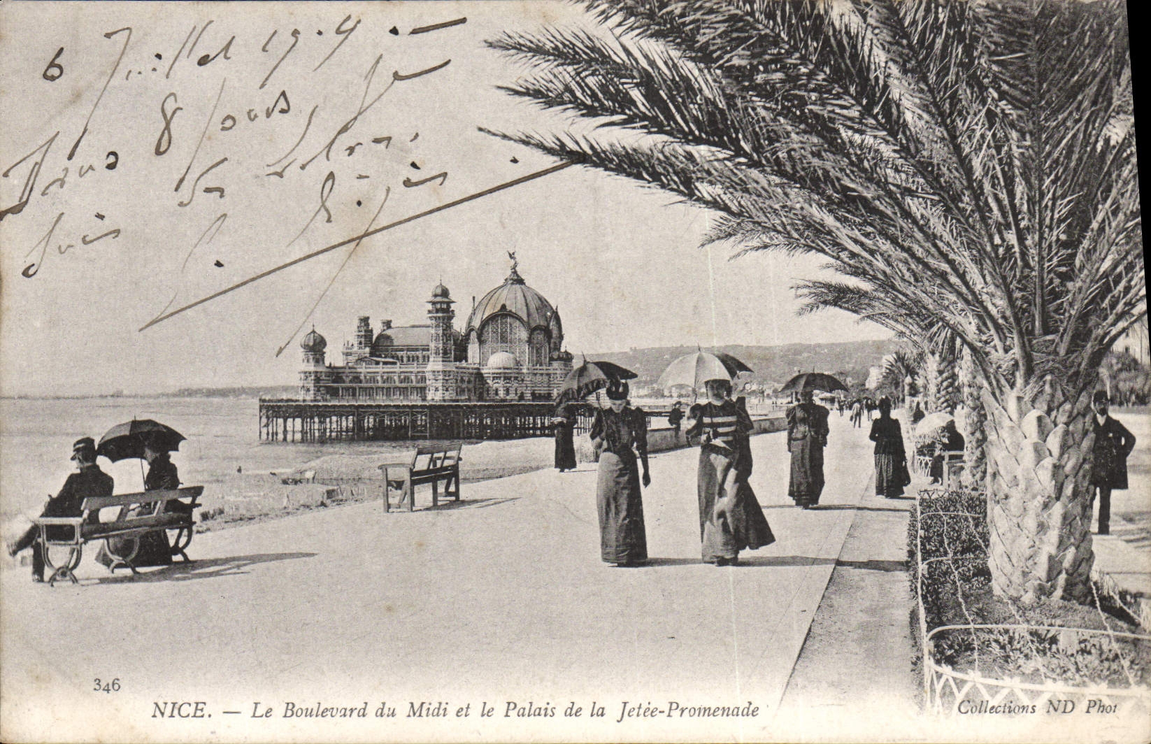 POSTAL de la VENDIMIA Niza el bulevar del sur y el paladar de la caminata del embarcadero