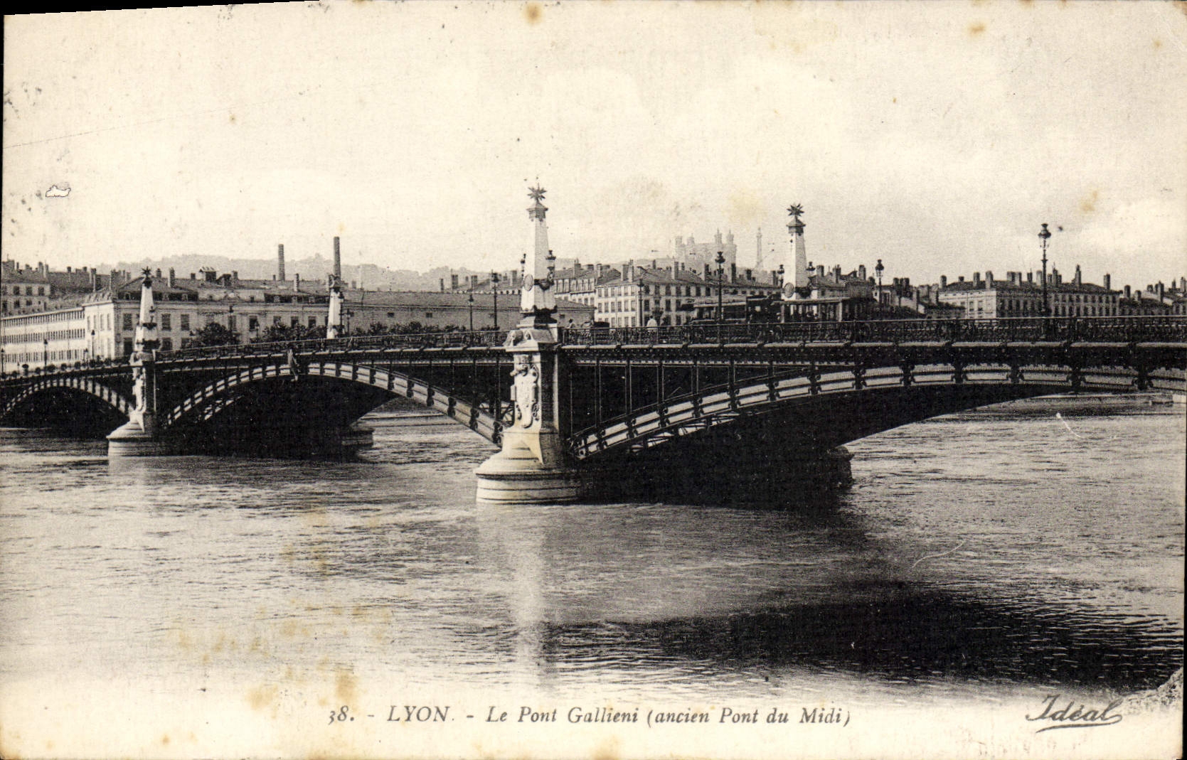 VINTAGE POSTCARD Lyon the Gallieni Bridge Old bridge of the South