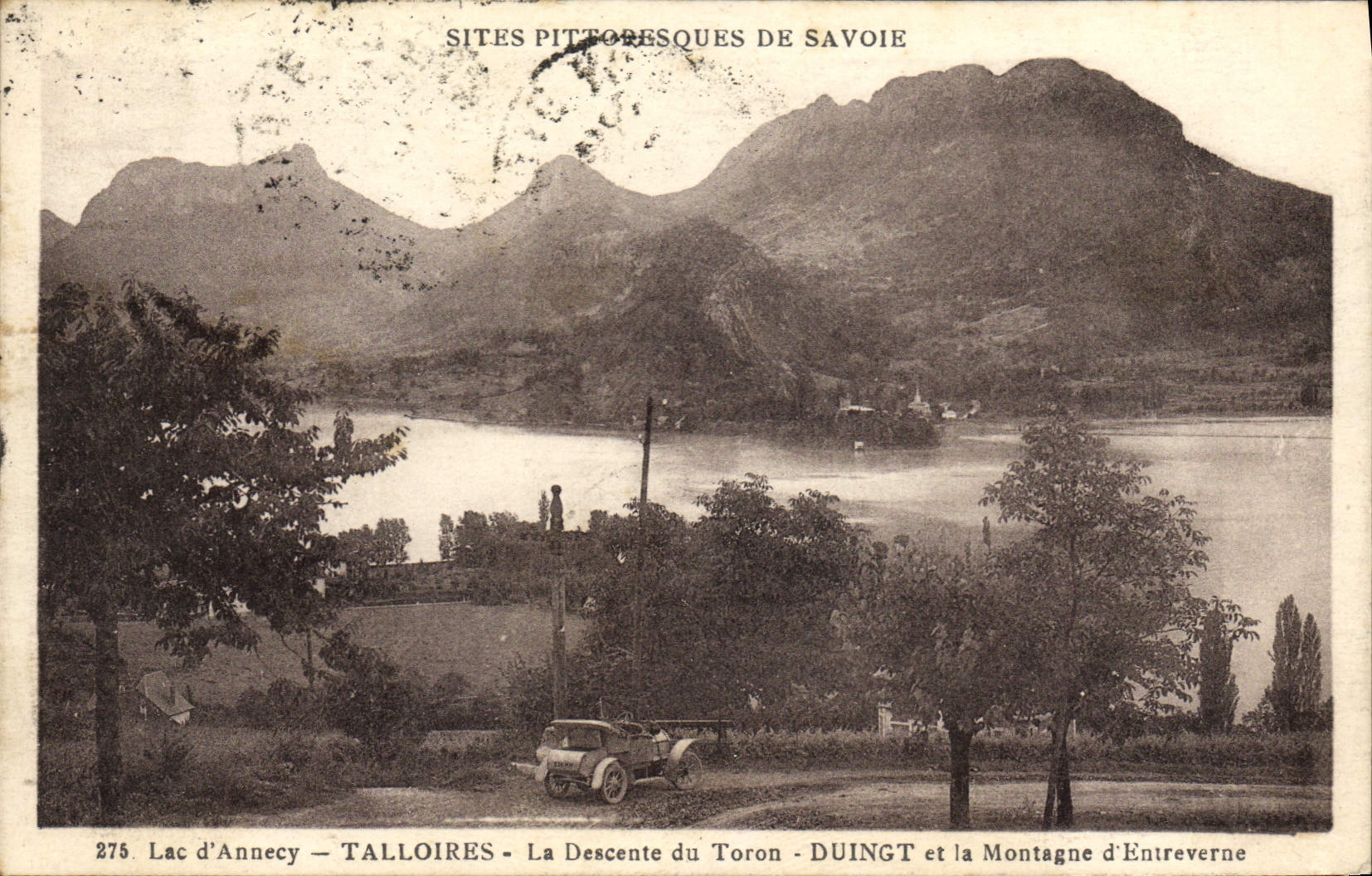 VINTAGE POSTCARD Talloires Descent Of the Duingt Strand and the Automobile mountain of Entreverne
