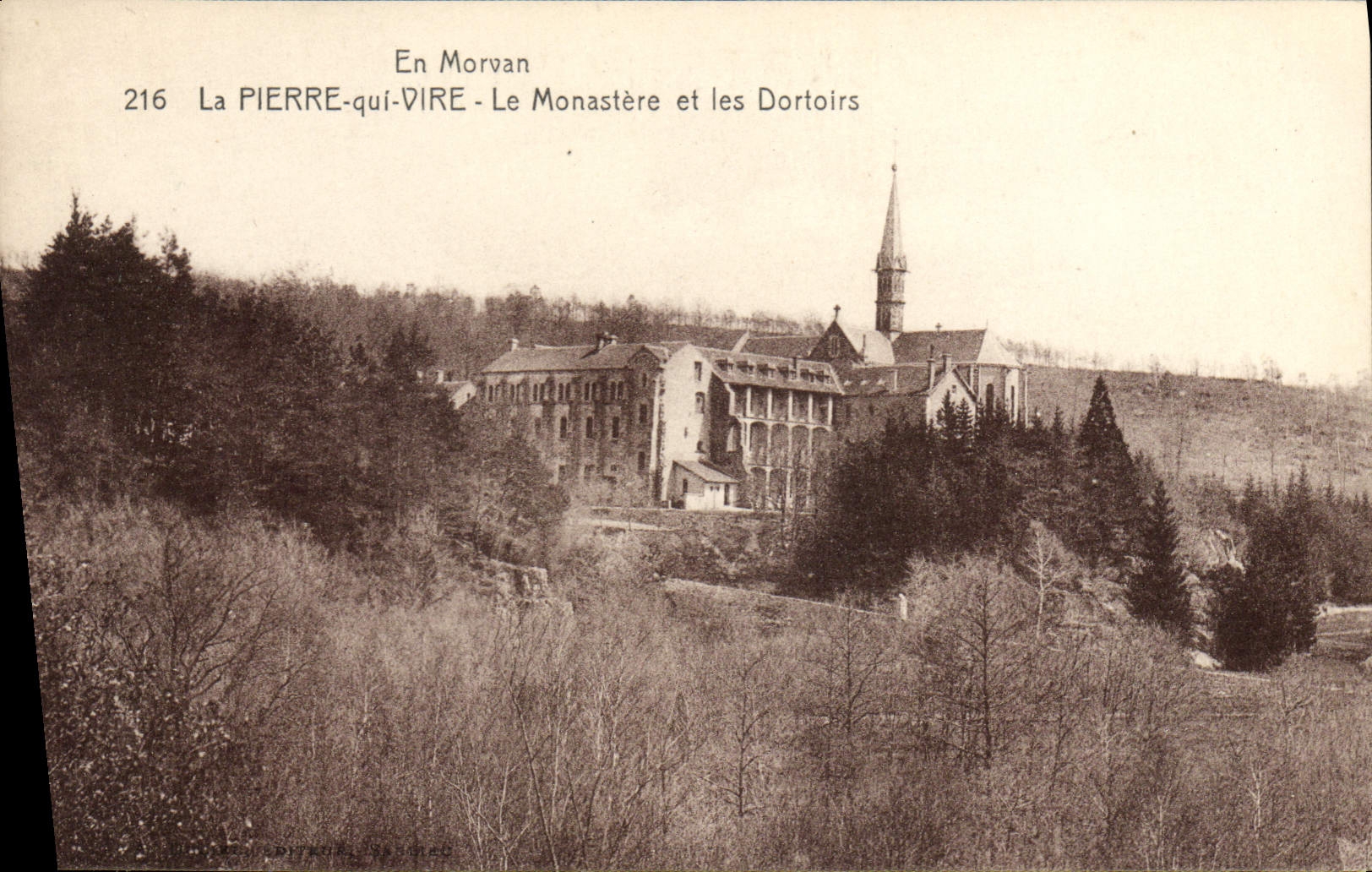 POSTAL de la VENDIMIA en Morvan Pedro que transfiere el monasterio y los dormitorios