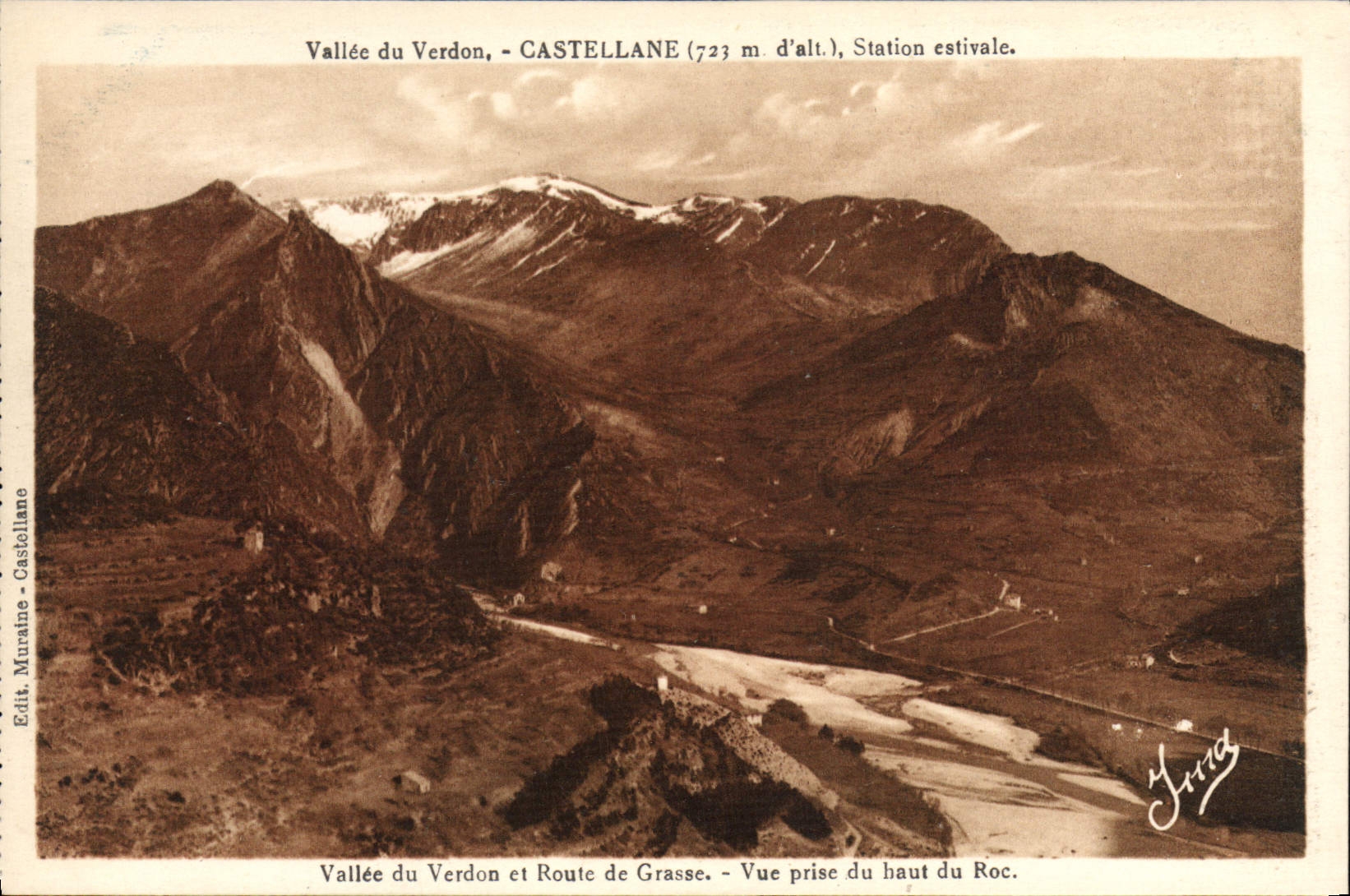 VINTAGE POSTCARD Valley Of the Verdon Castellane Estival Station Valley of the Verdon and road of Fatty Seen from the top of the Rock