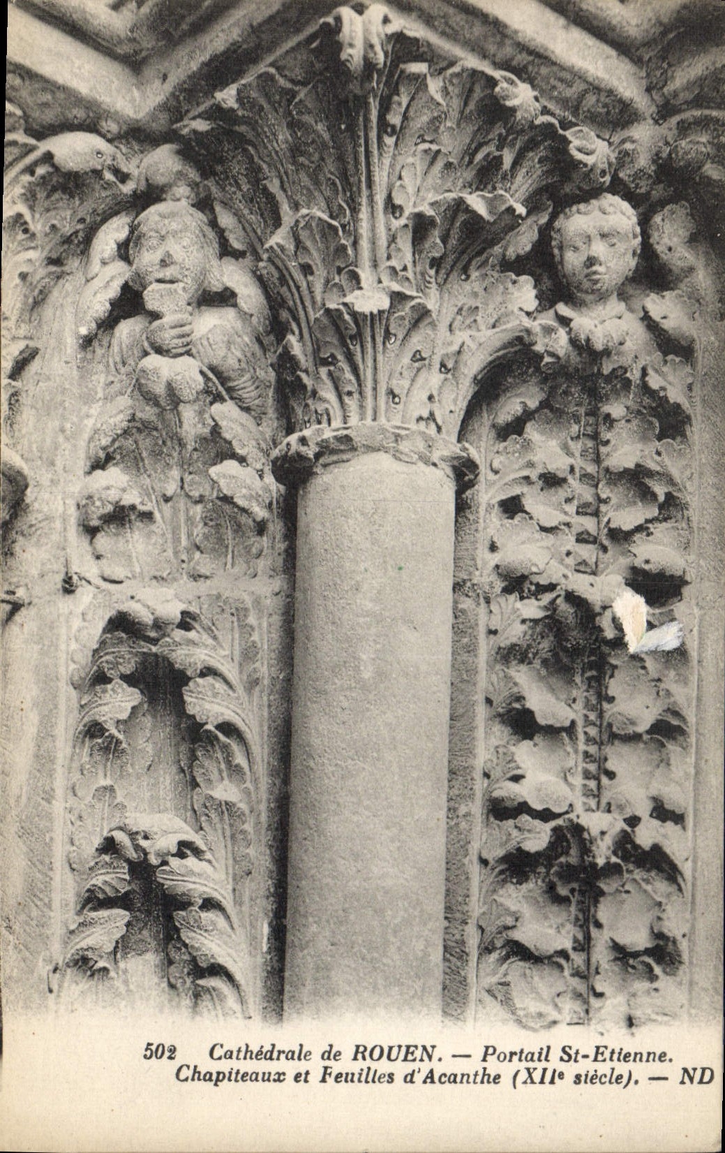 VINTAGE POSTCARD Cathedral Of Rouen Gate St Etienne Capitals and sheets of Acanthus