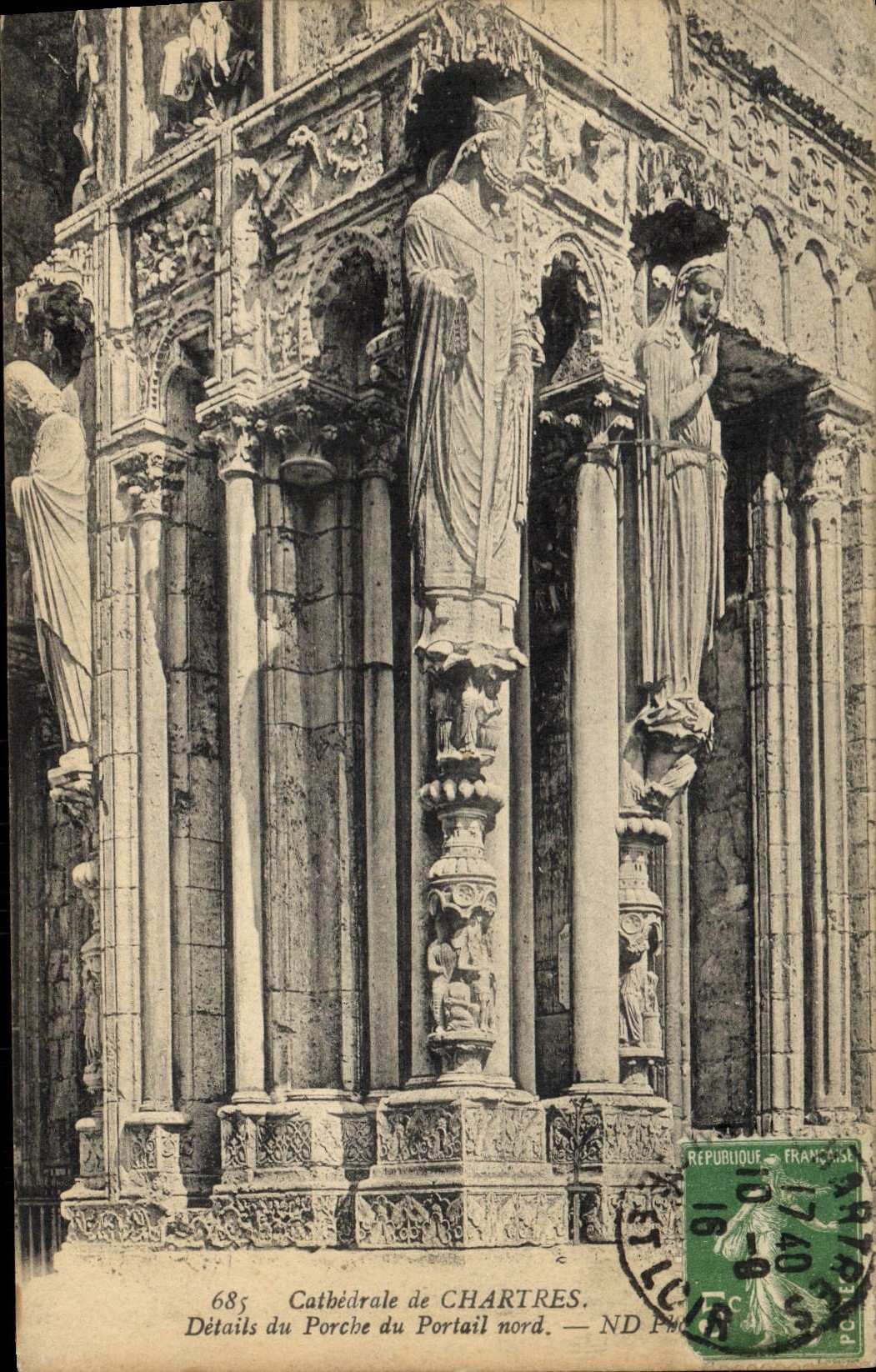 Catedral de la POSTAL de la VENDIMIA de los detalles de Chartres de la puerta norteña