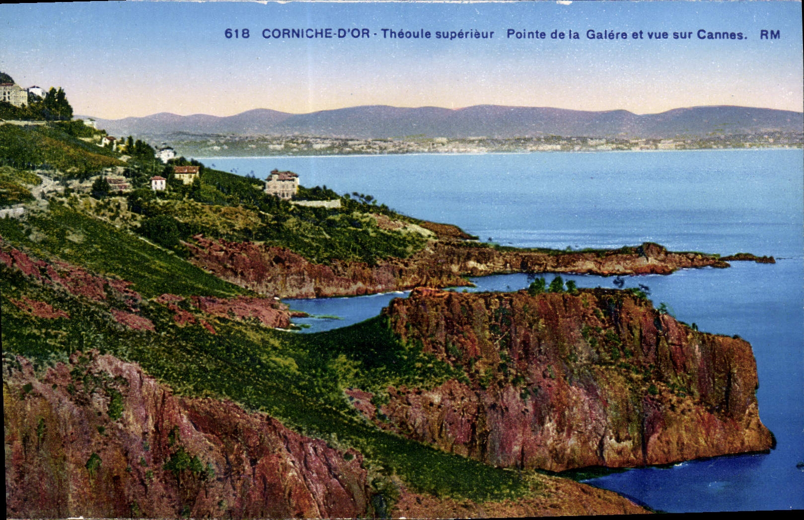 Puntos de Corniche Theoule Superieur del oro de la POSTAL de la VENDIMIA de Galere y del Vue en Cannes