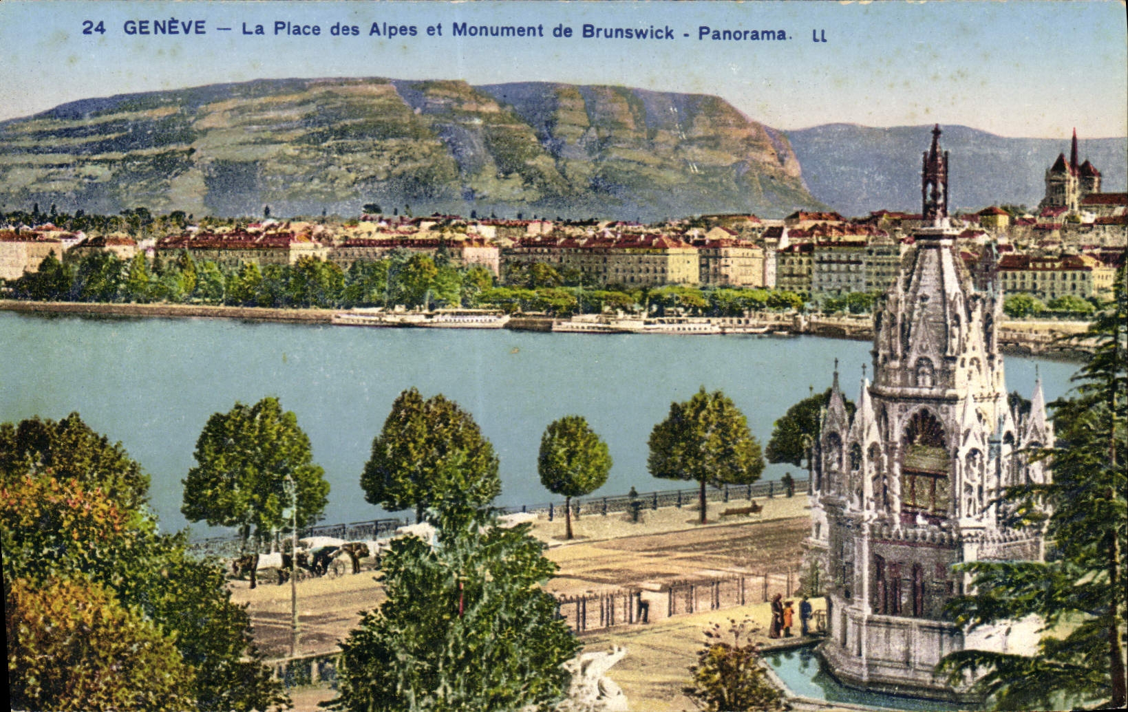 VINTAGE POSTCARD Geneva the Place Of the Alps And Monument De Brunswic Panorama