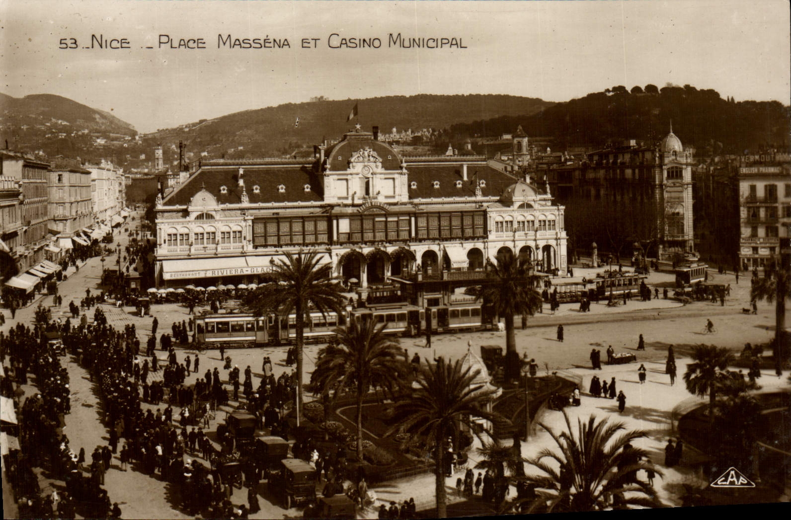 VINTAGE POSTCARD Nice Places Massena And Municipal Casino Tram