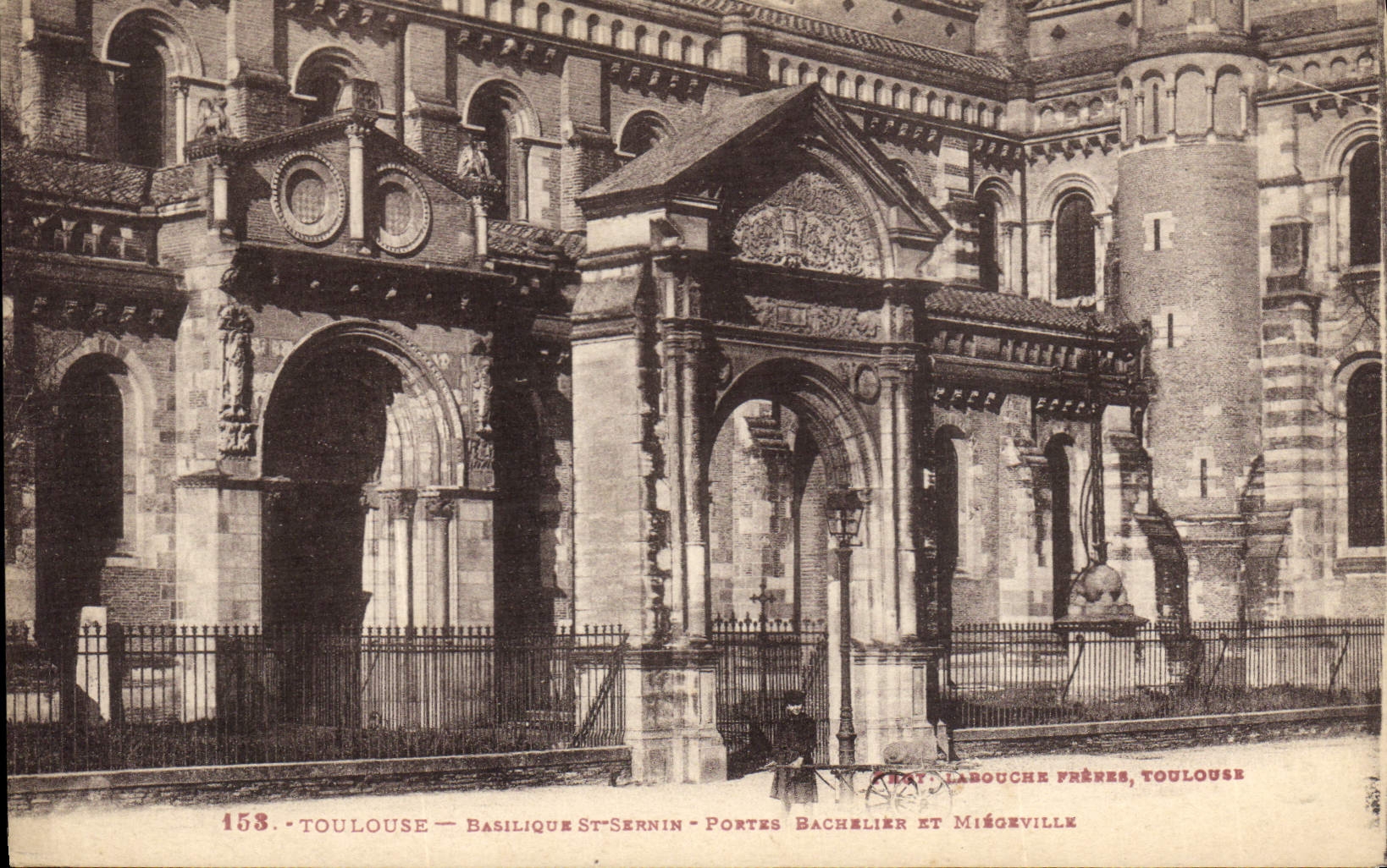 VINTAGE POSTCARD Toulouse Basilica St Sernin Gates Graduate and Miegeville