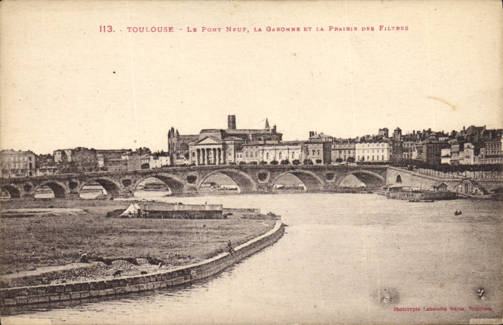POSTAL Toulouse de la VENDIMIA el nuevo puente el Garona y el prado de los filtros