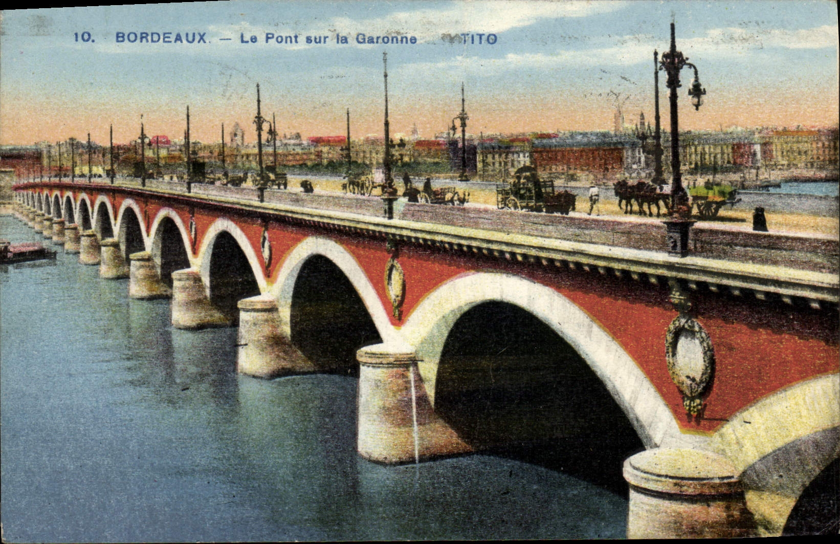 Burdeos de la POSTAL de la VENDIMIA el puente en el Garona