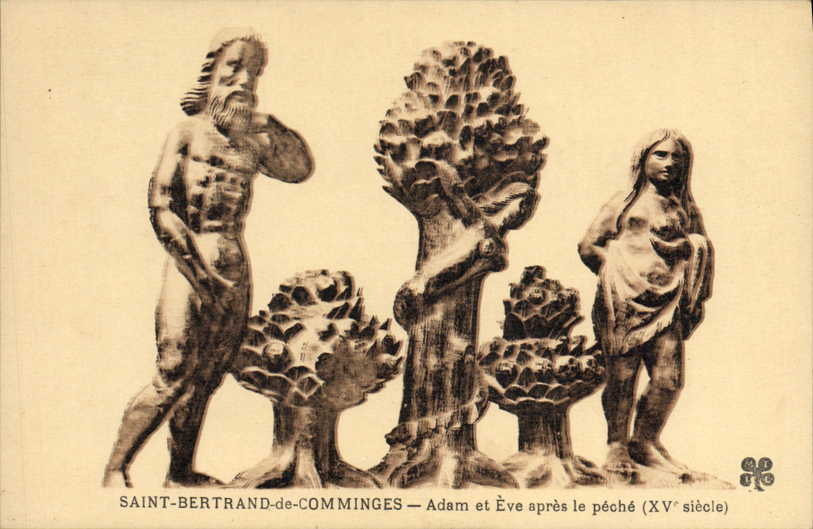 VINTAGE POSTCARD Holy Bertrand De Comminges Adam And Eve after Fishing