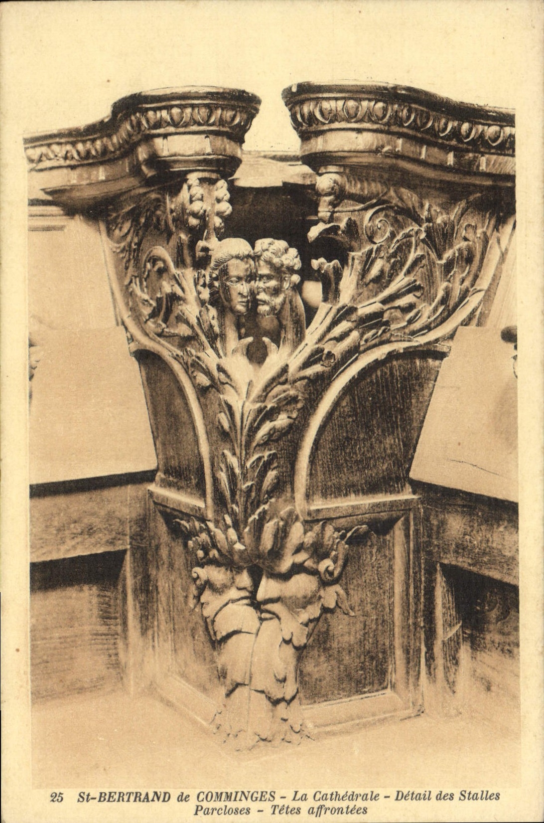 VINTAGE POSTCARD St Bertrand De Comminges the Cathedral Detail of the stalls Panels Heads affrontees