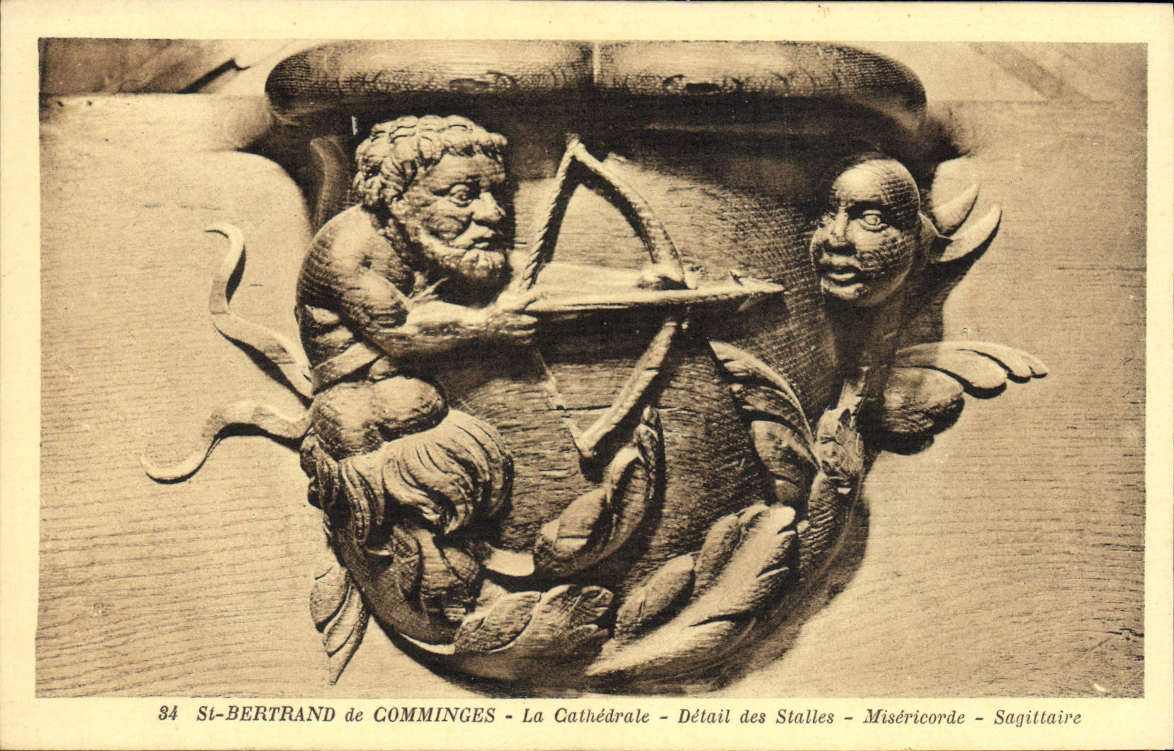 VINTAGE POSTCARD St Bertrand De Comminges the Cathedral Detail of the stalls Sagittarius Mercy