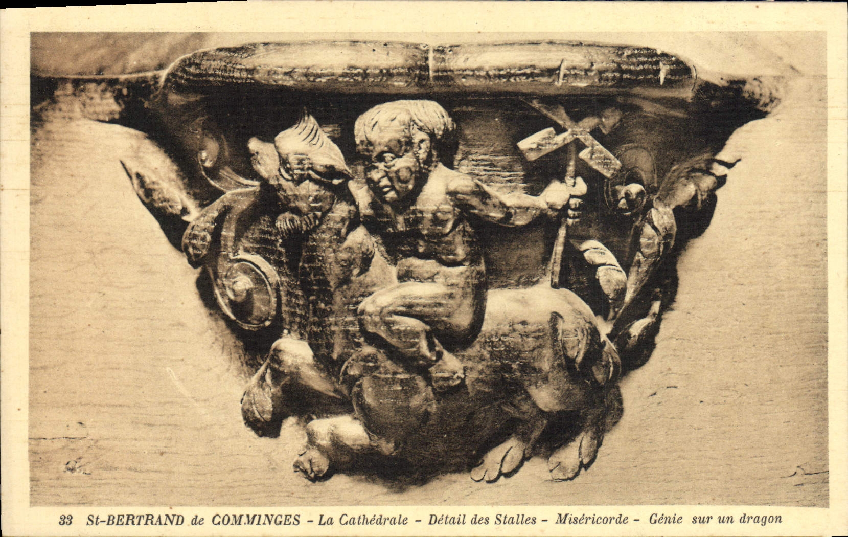 VINTAGE POSTCARD St Bertrand De Comminges the Cathedral Detail of the stalls Mercy Genius on a dragon