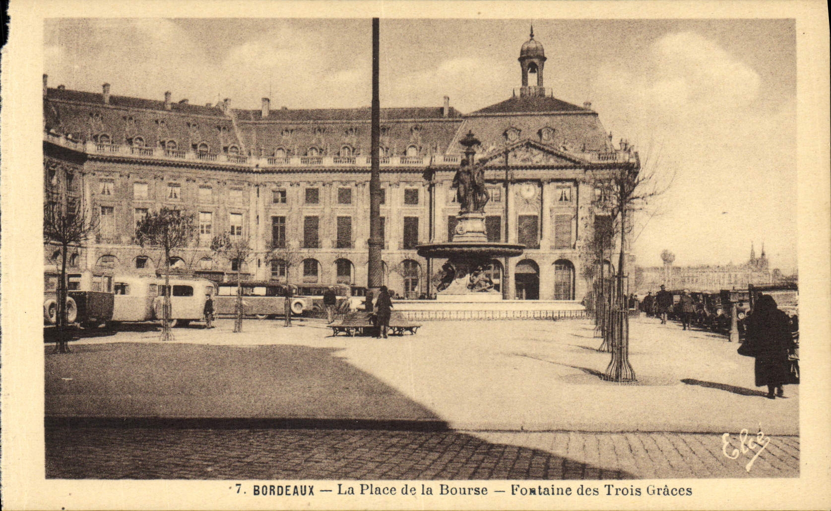 Burdeos de la POSTAL de la VENDIMIA el lugar de la fuente de la bolsa de acción de las tres tolerancias