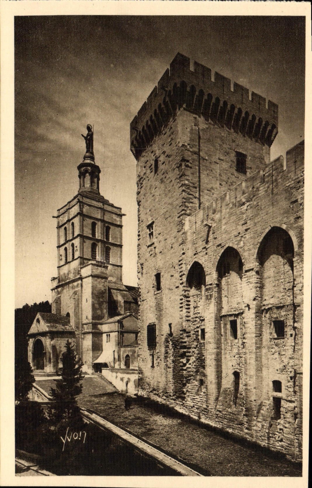 Paladar de Avignon de la POSTAL de la VENDIMIA de los papas la catedral y el campo de la torre