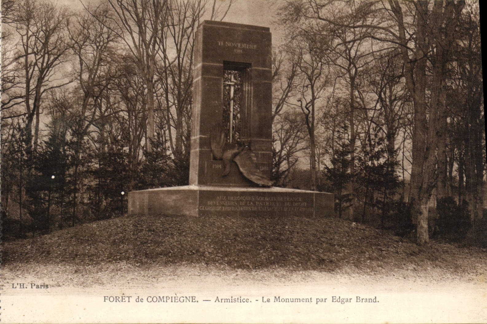 Taladro de la POSTAL de la VENDIMIA del armisticio de Compiegne el monumento de Edgardo Brand
