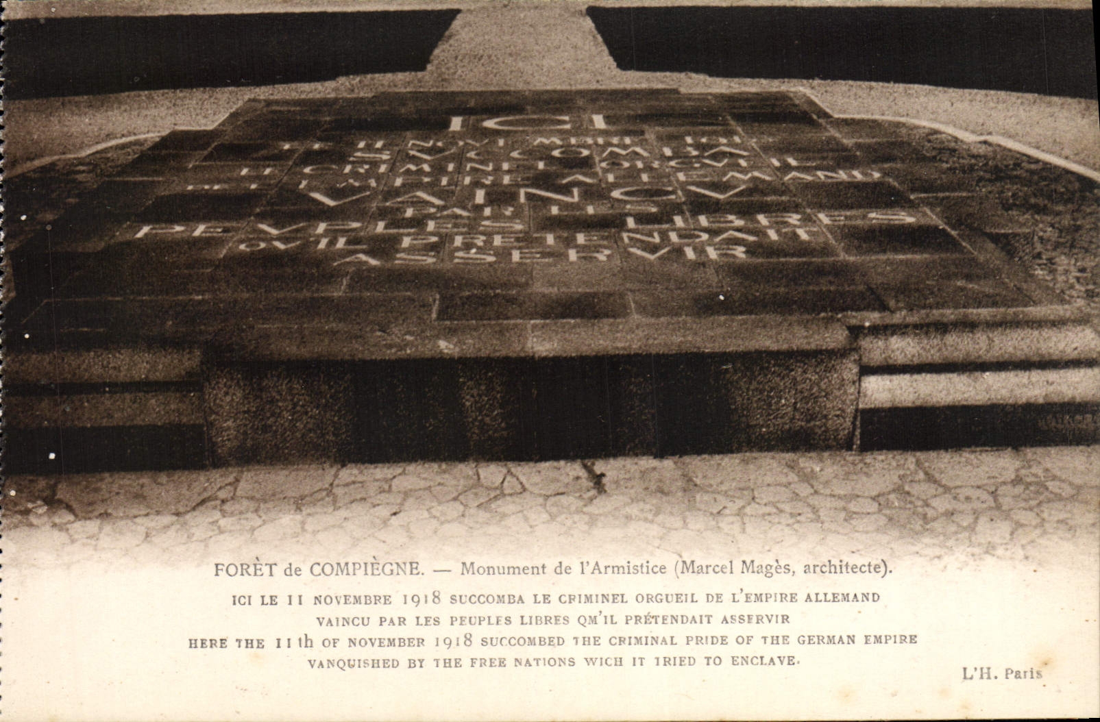 Taladro de la POSTAL de la VENDIMIA del monumento de Compiegne del armisticio