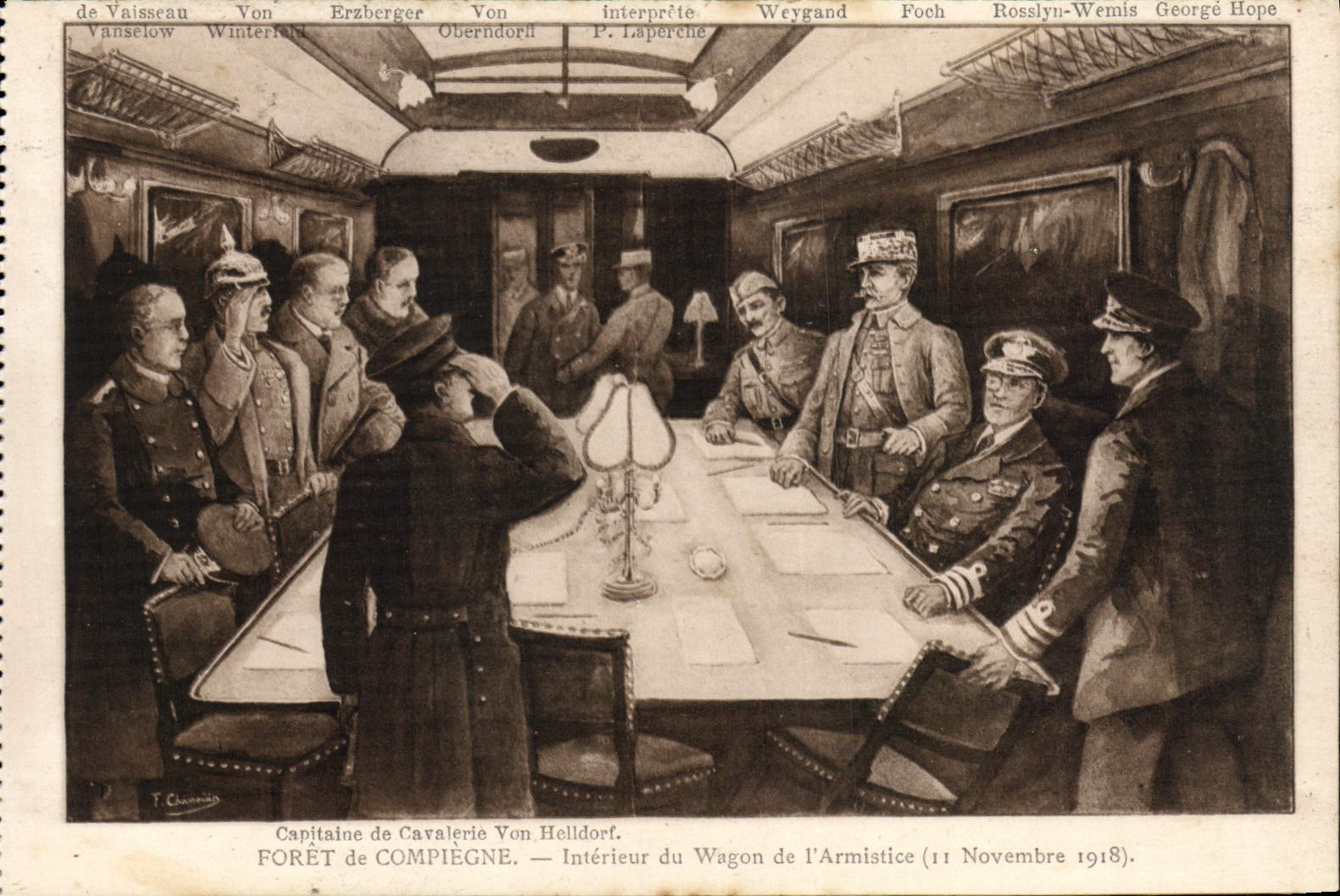 Taladro de la POSTAL de la VENDIMIA de Compiegne interior del coche del armisticio