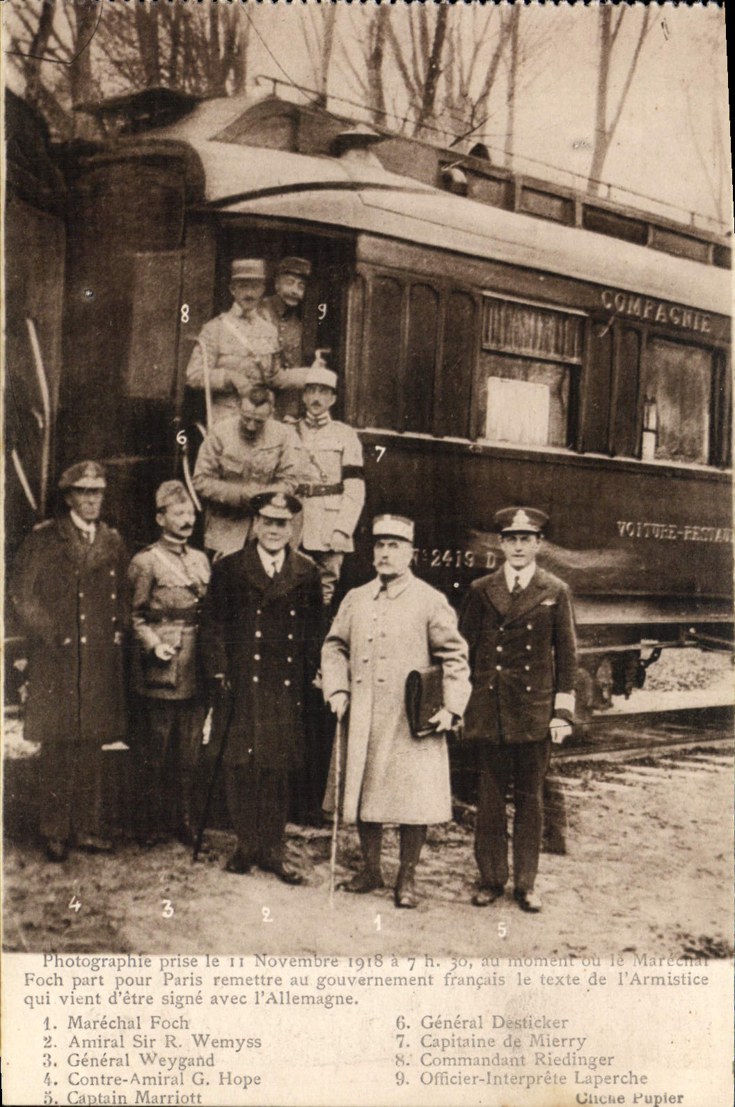 Taladro de la POSTAL de la VENDIMIA del armisticio de Compiegne