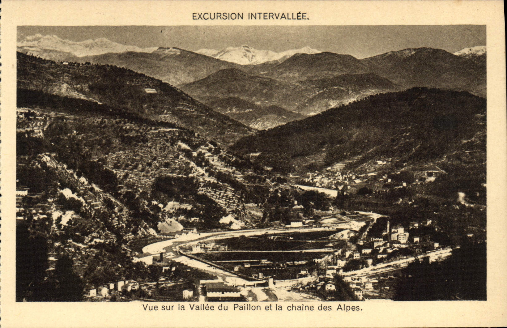 VINTAGE POSTCARD Intervallee Excursion Seen on the valley of the Spangle and the alpine range