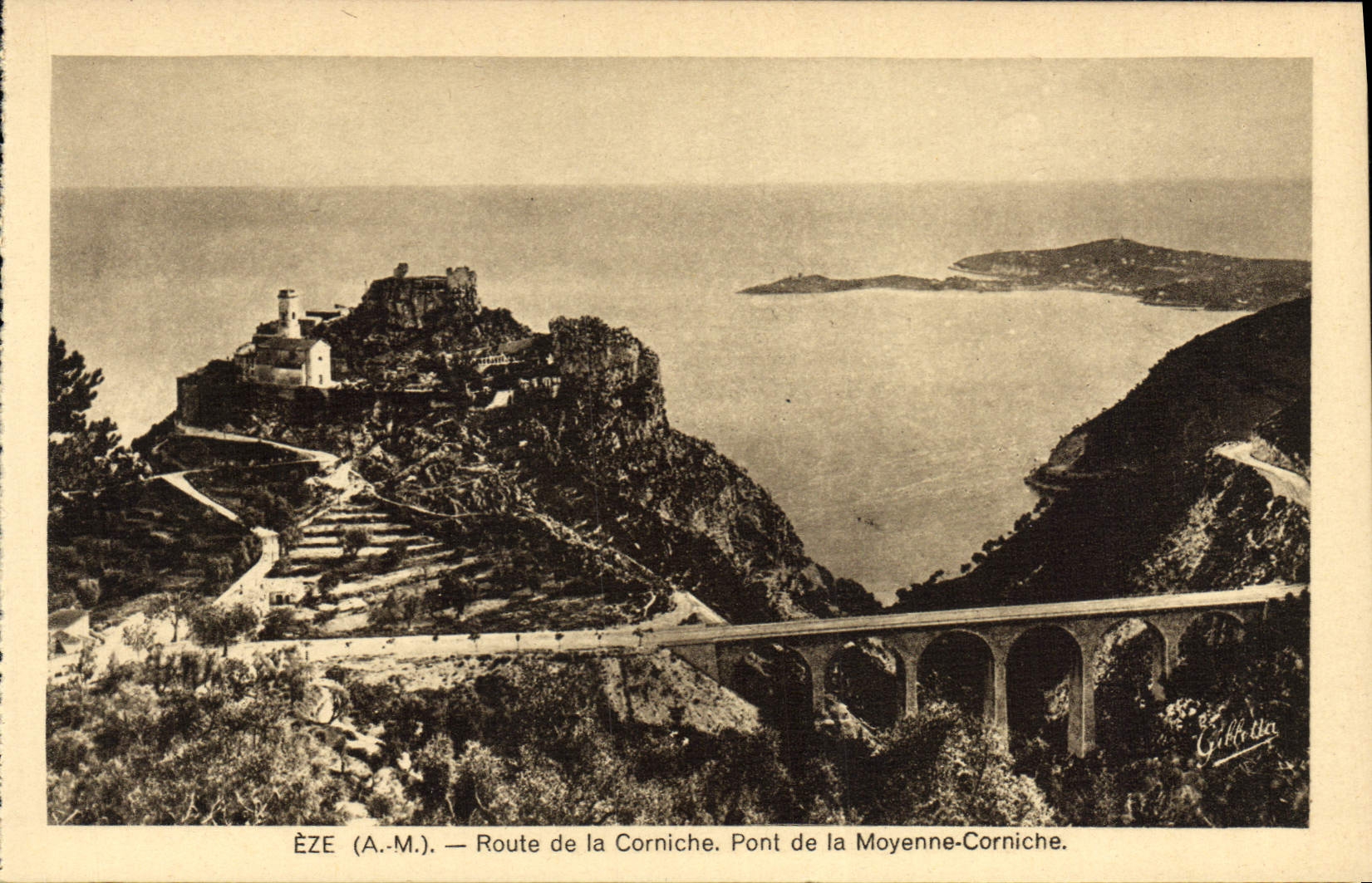 Camino de Eze de la POSTAL de la VENDIMIA del puente de la cornisa de la cornisa media