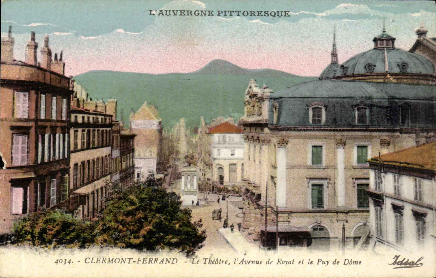 VINTAGE POSTCARD Clermont Ferrand the Theater the avenue of royat and Puy de Dome