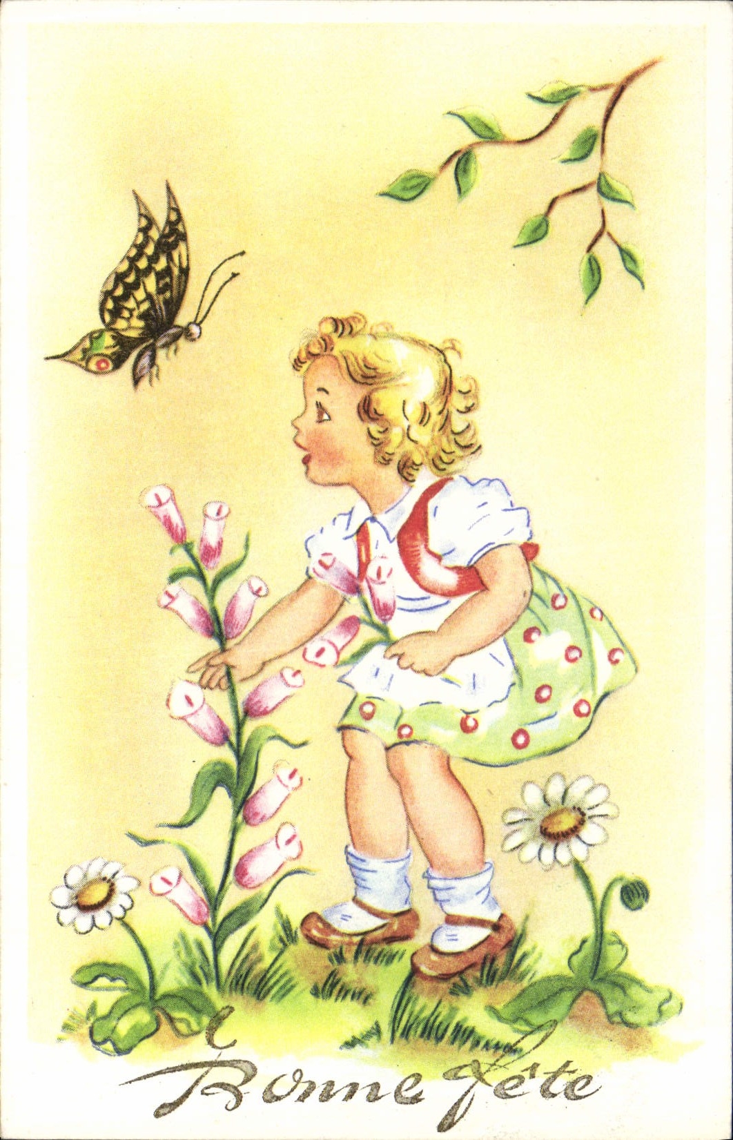 VINTAGE POSTCARD Fantasy Child Butterfly