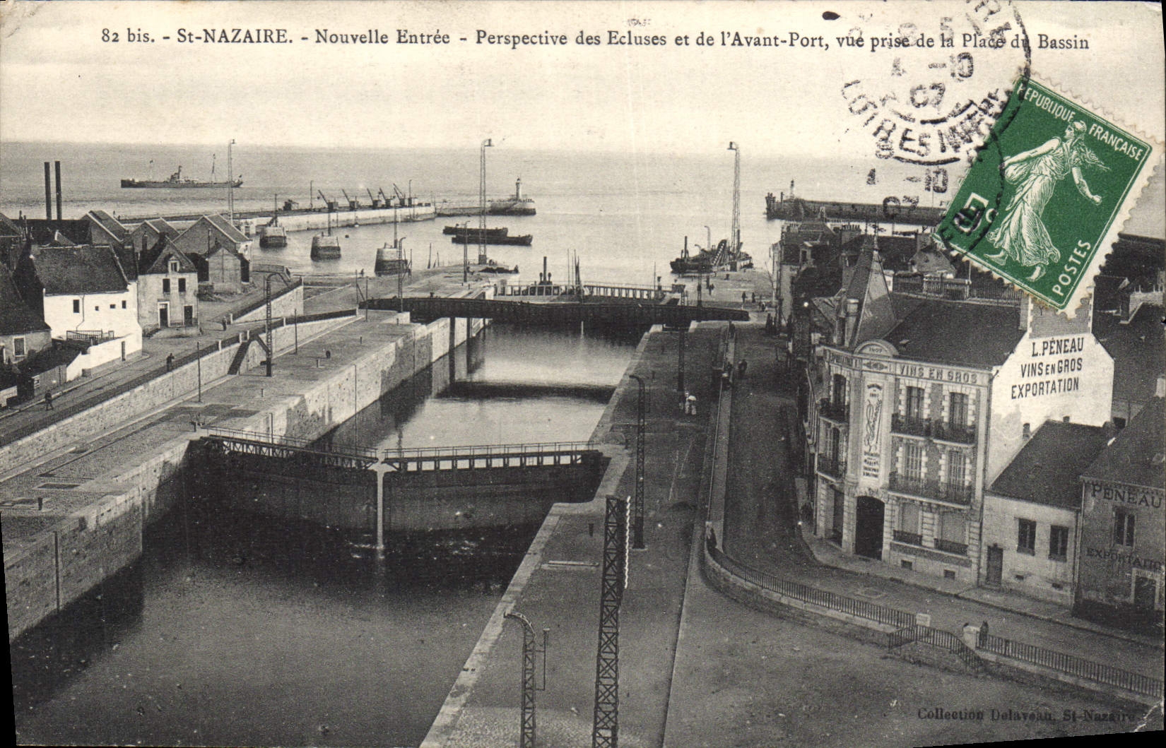 VINTAGE POSTCARD St Nazaire Entered Perspective of the Locks and Before port Seen from of the place of the Basin