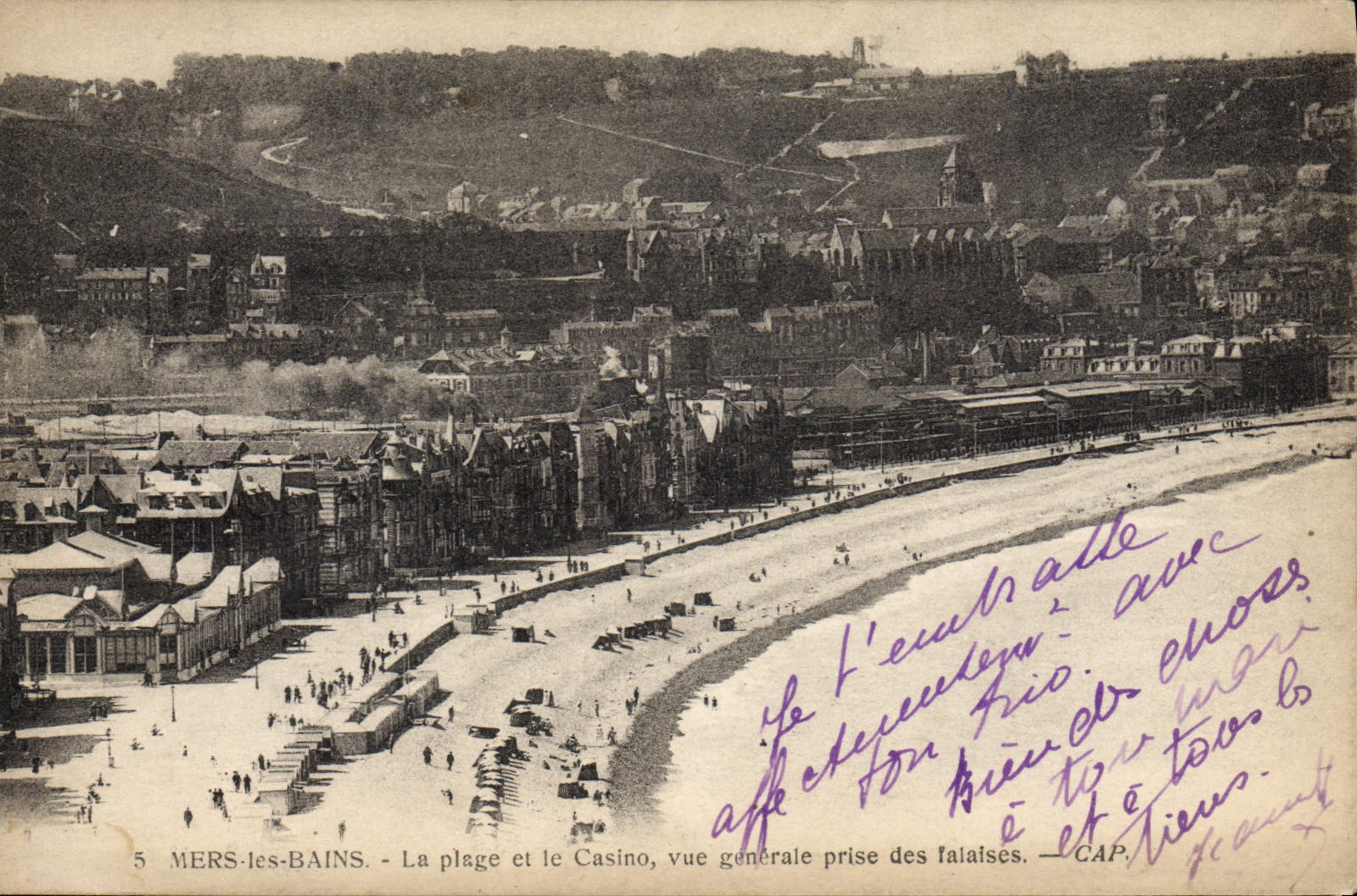 VINTAGE POSTCARD Seas les Bains the Beach and the Casino View Taken of Cliffs