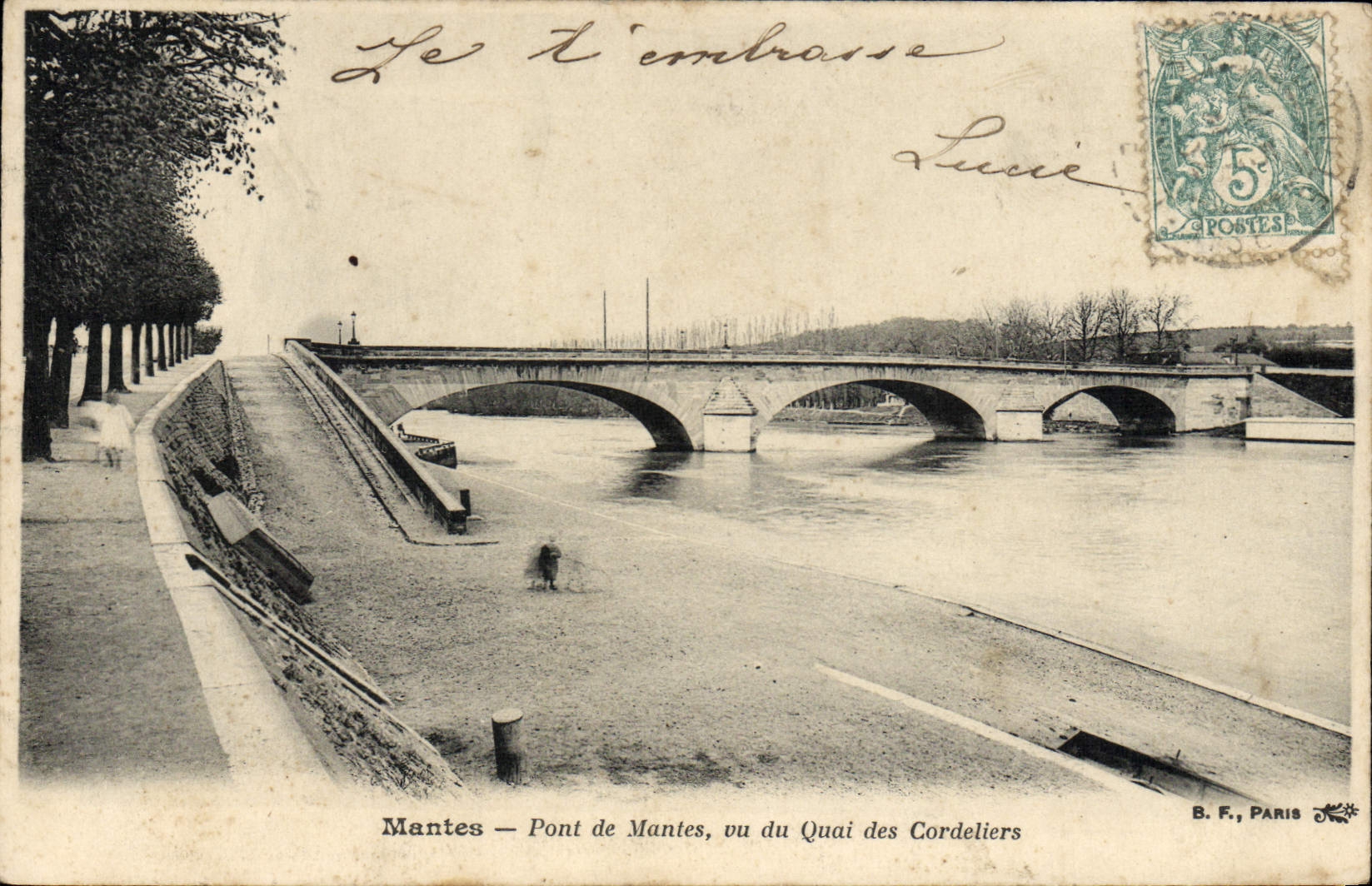 Puente de Mantes de la POSTAL de la VENDIMIA de Mantes visto del Quay de Cordeliers
