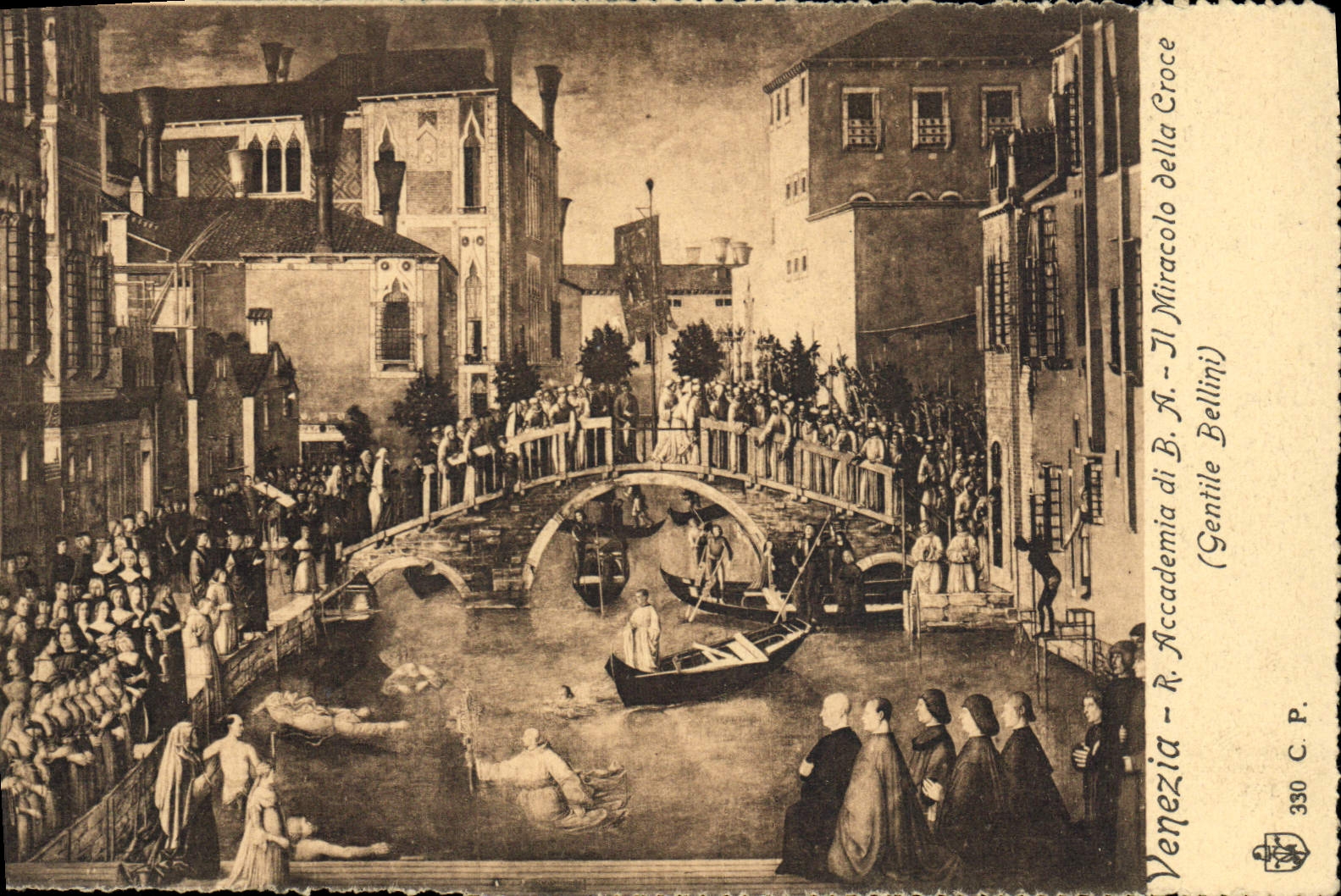 VINTAGE POSTCARD Venezia R Accademia di B has It miracolo della Croce