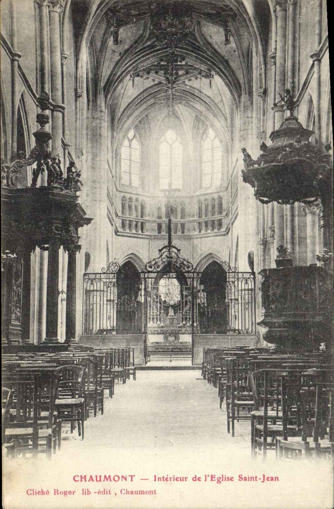 VINTAGE POSTCARD Interior Chaumont of the Church Jean Saint