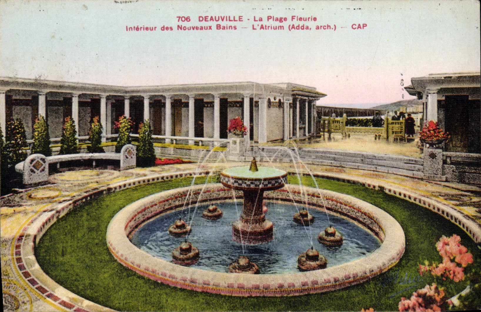 POSTAL Deauville de la VENDIMIA el interior florecido de la playa de los nuevos baños el atrio